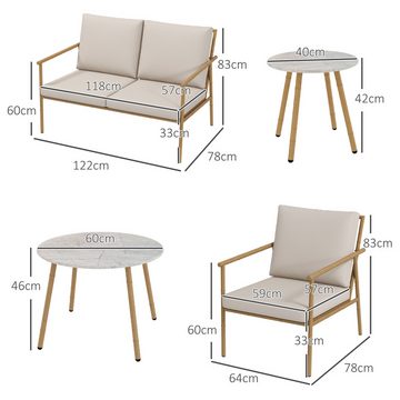 Outsunny Sitzgruppe Gartenmöbel-Set mit 2 Sesseln, Couchtisch-Set, 1 Zweisitzer, (Sitzgarnitur, 5-tlg., Gartengarnitur), für Balkon, Terrasse, Creme