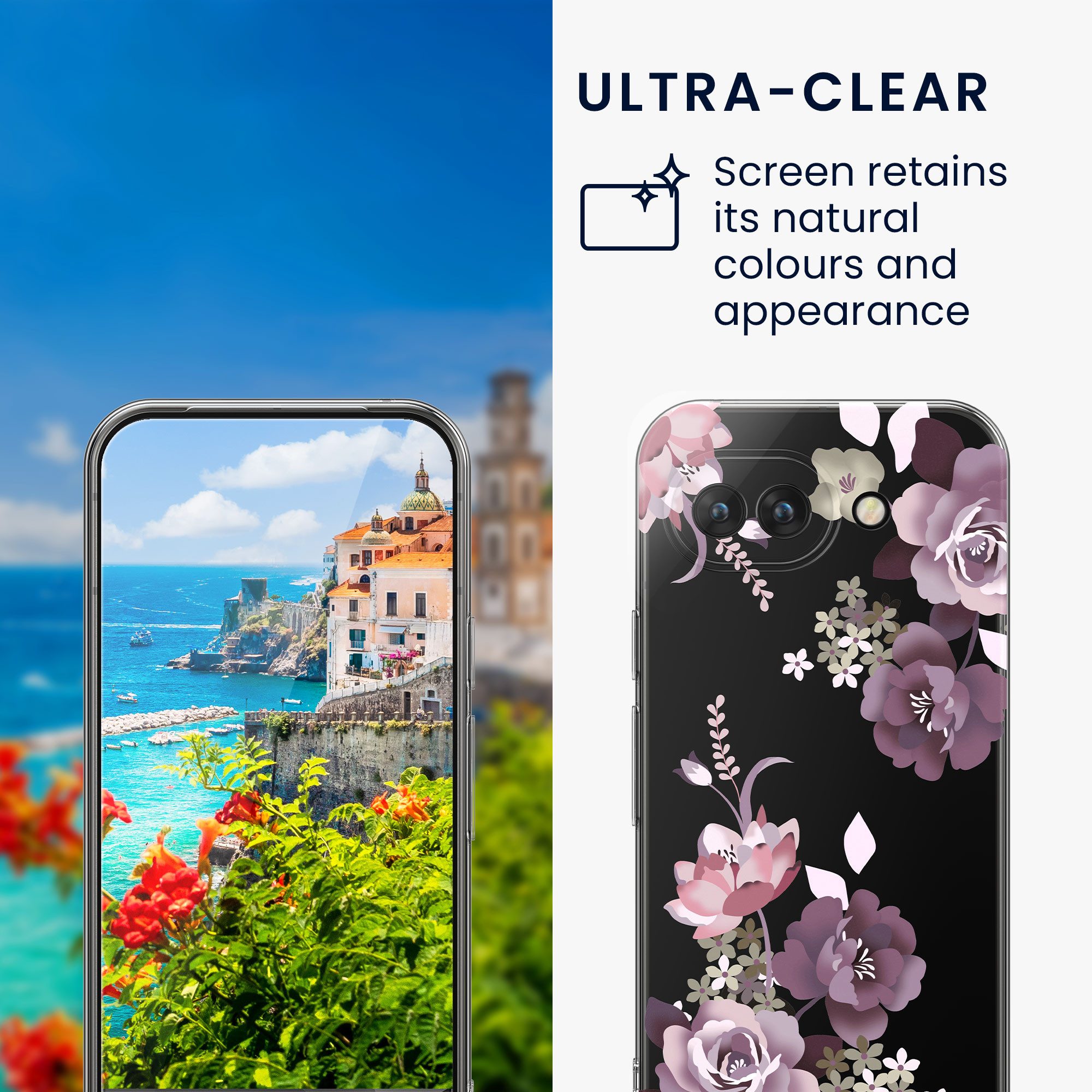 kwmobile Smartphone-Hülle Hülle für Google Pixel 10a Handyhülle - Silikon, Case mit Schutzfolie Blumenblüten und Rosen Design – Bild 5 von 5