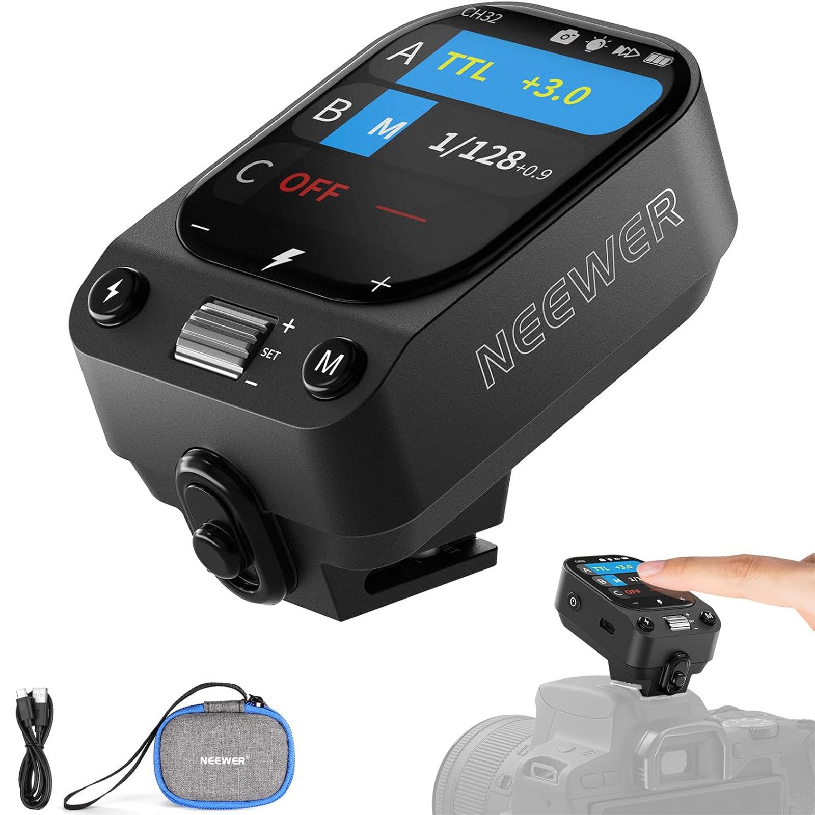 Neewer QZ-C TTL/HSS Funkauslöser für Canon & Godox Blitze Kabel-Fernauslöser, (kabellose Fernauslöser Blitzauslöser)