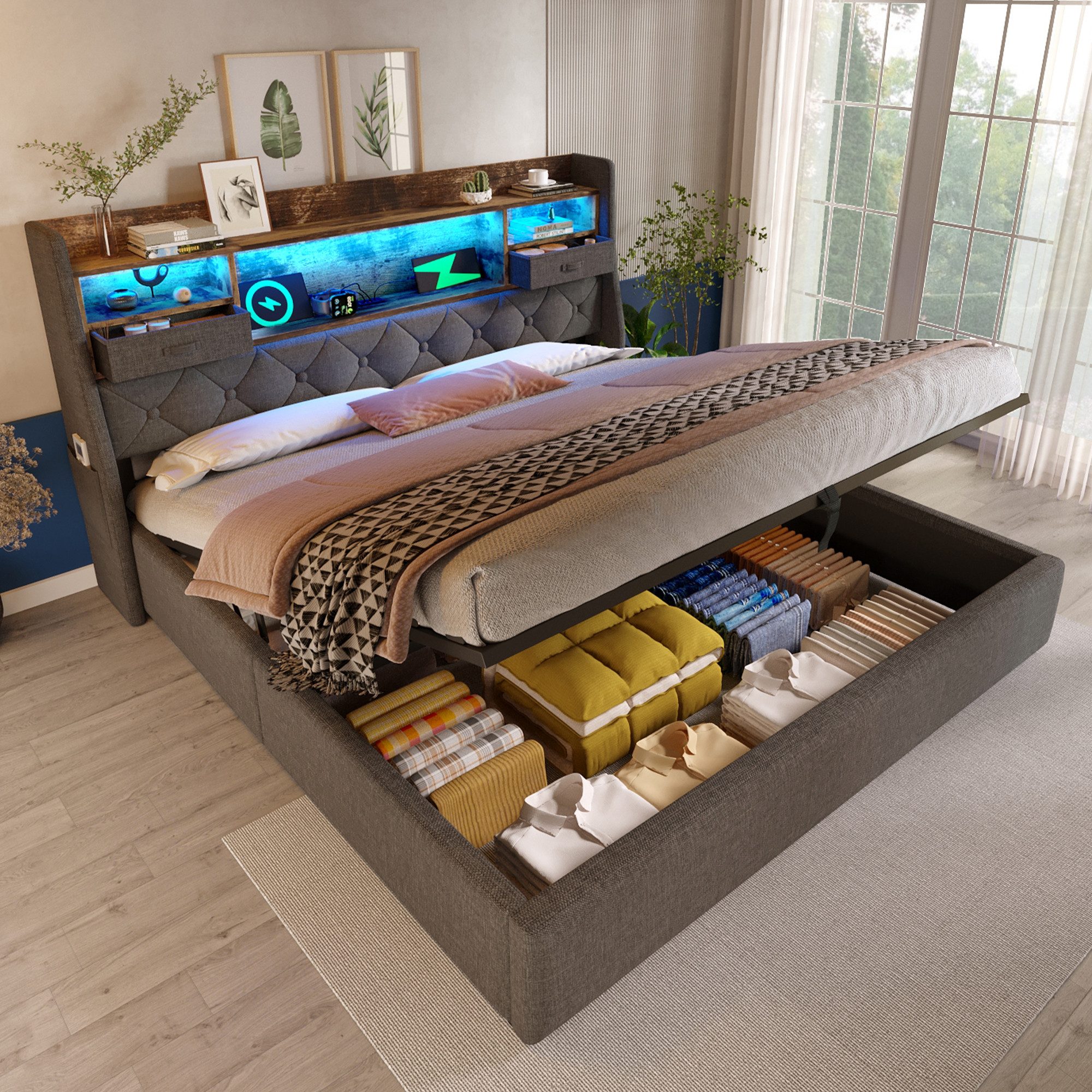 STILVORA Polsterbett 140x200 mit Schwebebett,Jugendbett Bettgestell mit LED günstig online kaufen