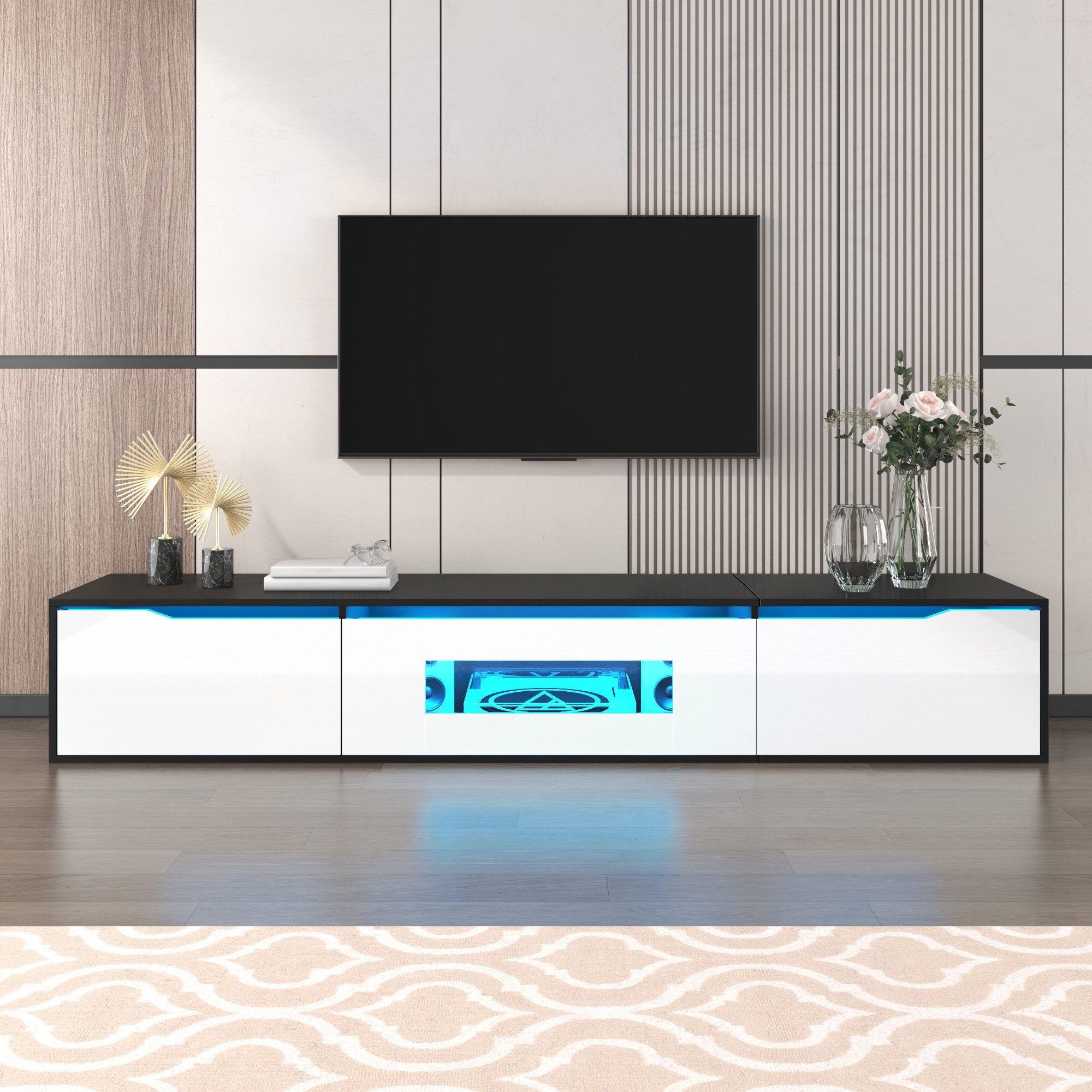 STILVORA TV-Schrank mit LED-Beleuchtung,TV-Lowboard Fernsehschrank mit USB&Wandmontage (Packung, 1-St., Moderner, schwarz-weißer, wandmontierter TV-Schrank) mit LED-Beleuchtung USB,mit Farbwechsel Licht