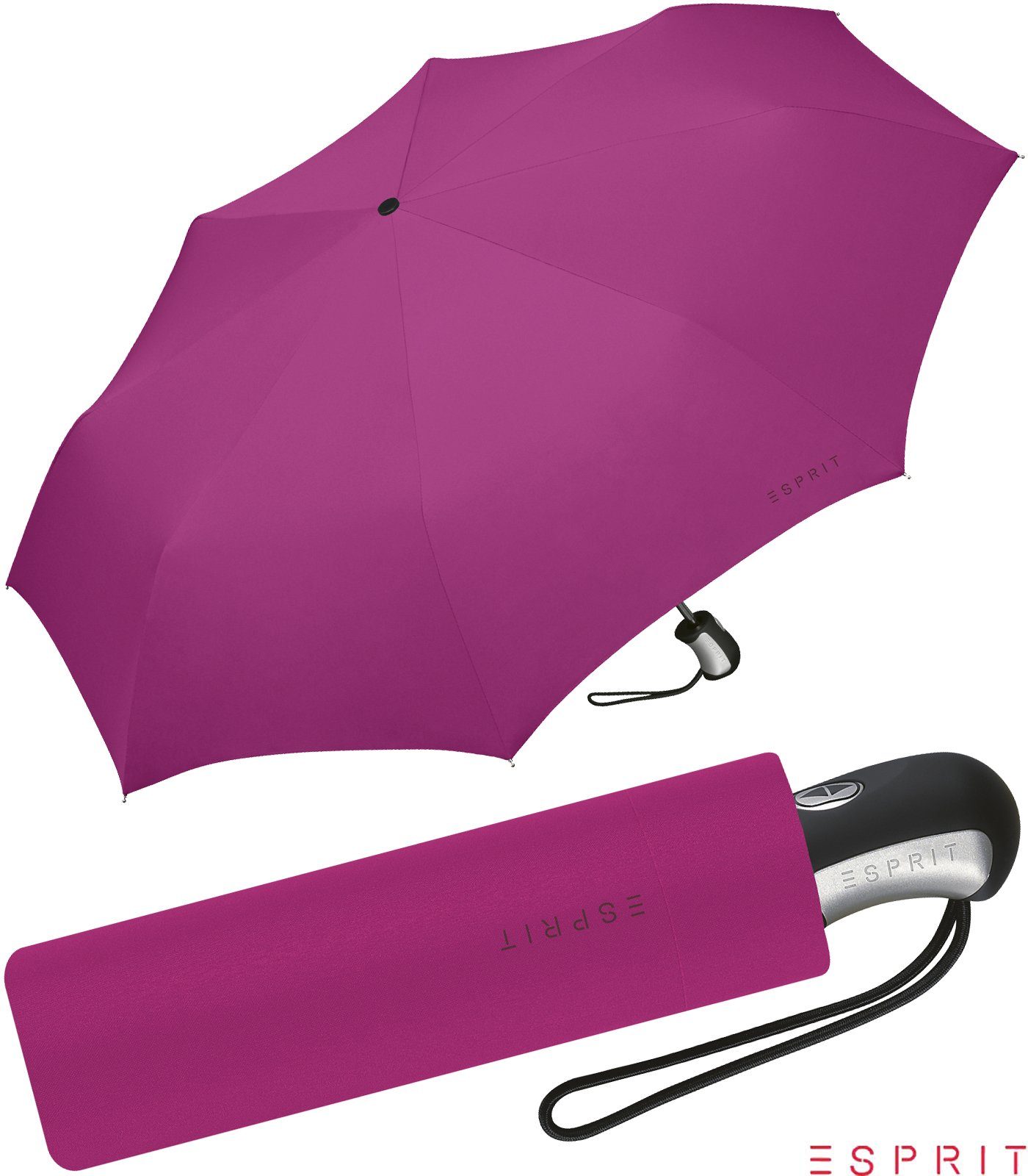 Esprit Taschenregenschirm schöner Schirm für Damen mit Auf-Zu Automatik, in  kräftigen Farben - festive fuchsia