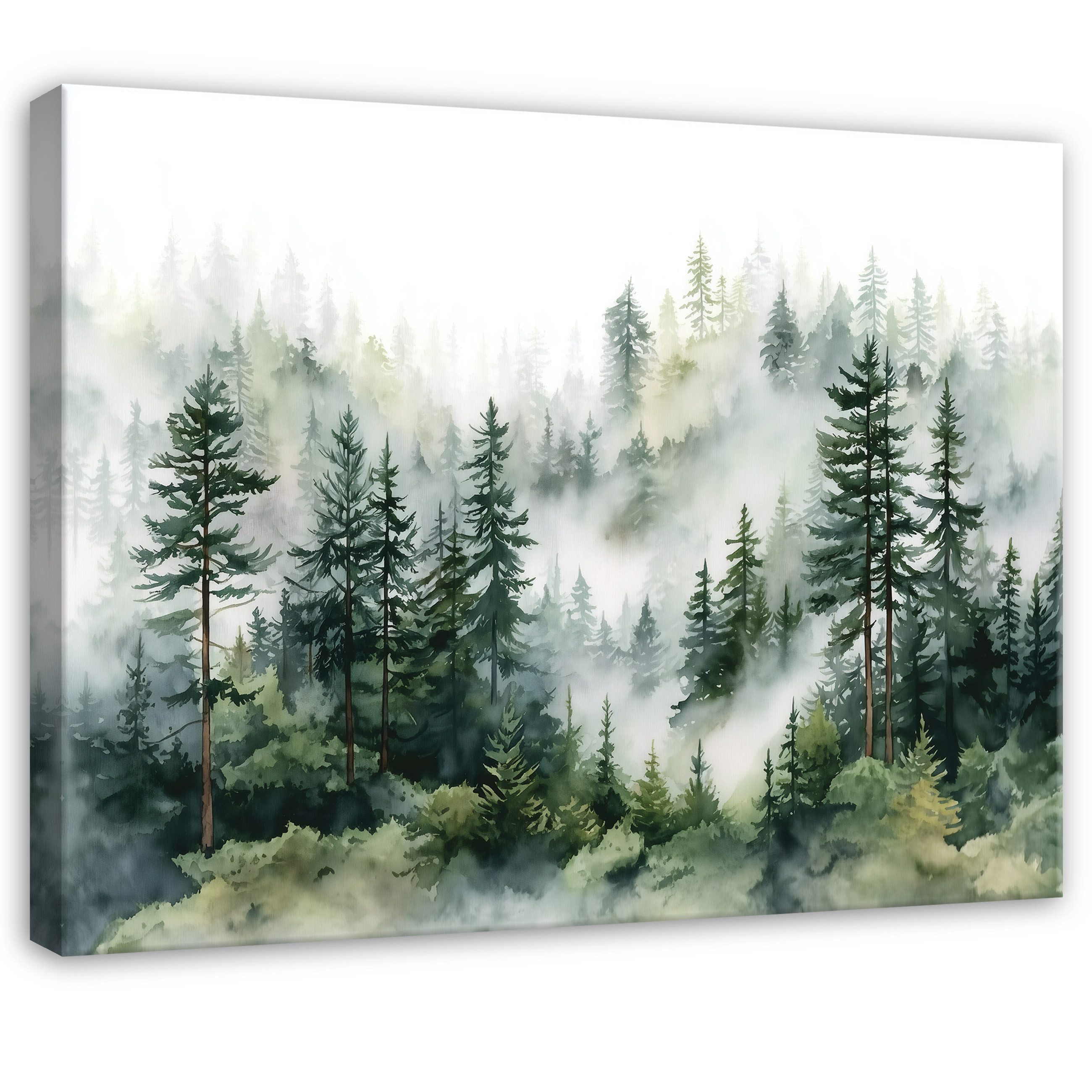 Wallarena Leinwandbild Wald Nebel Natur Grün Modern Wandbilder Wand Deko XX günstig online kaufen