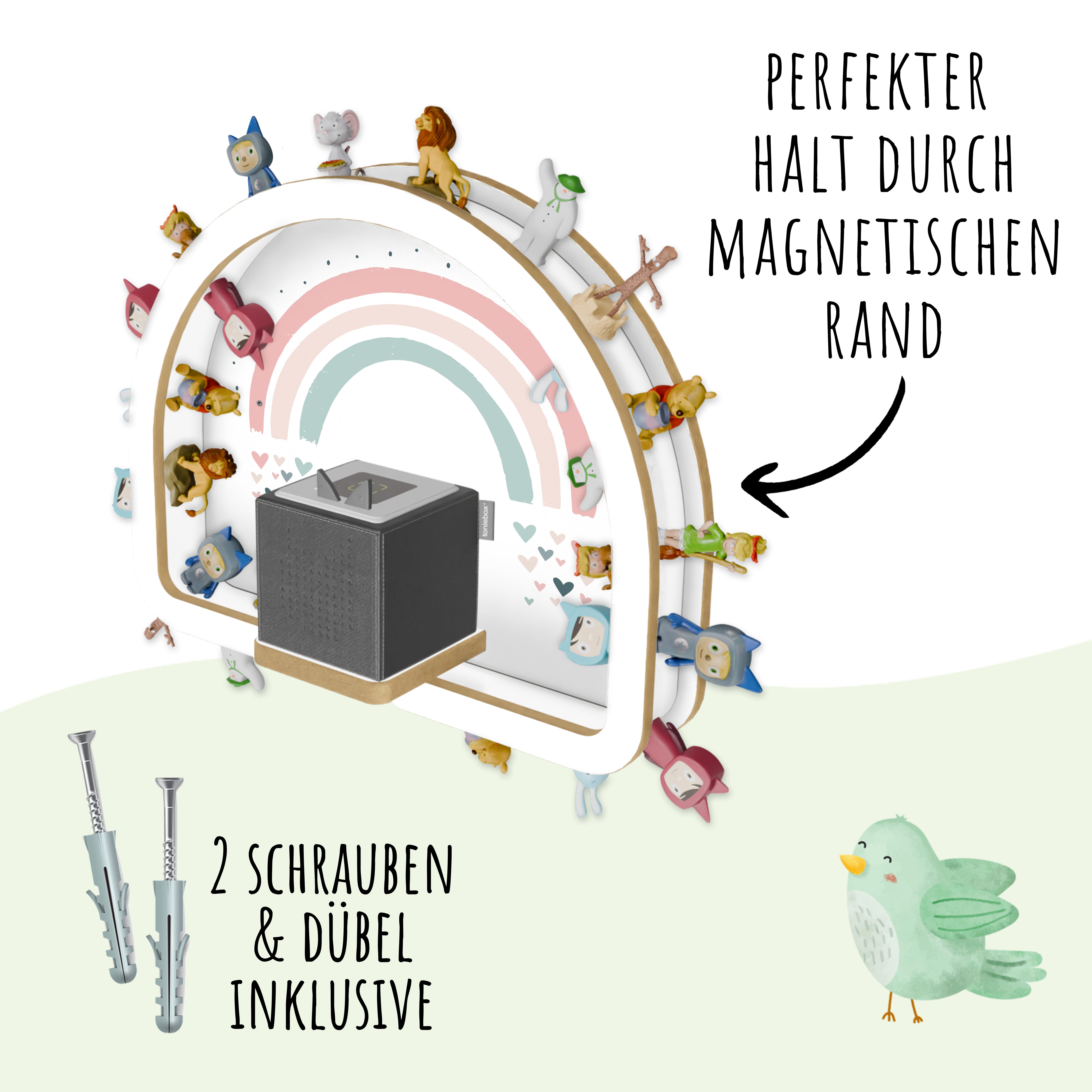 Holzura Kinderregal Tonie Regal Regenbogen mit magnetischem Rahmen für Toniefiguren – Bild 4 von 5
