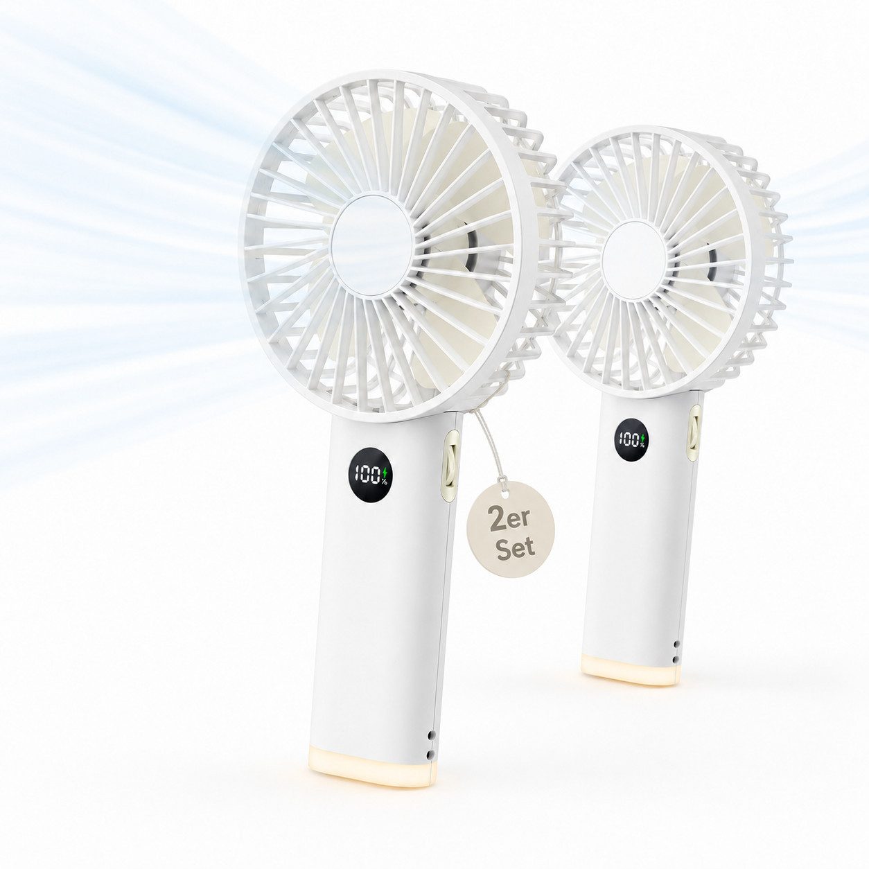 Zantan Handventilator digitale Anzeige & warmes Nachtlicht, Ventilator für Büro, Reisen, Camping und Zuhause