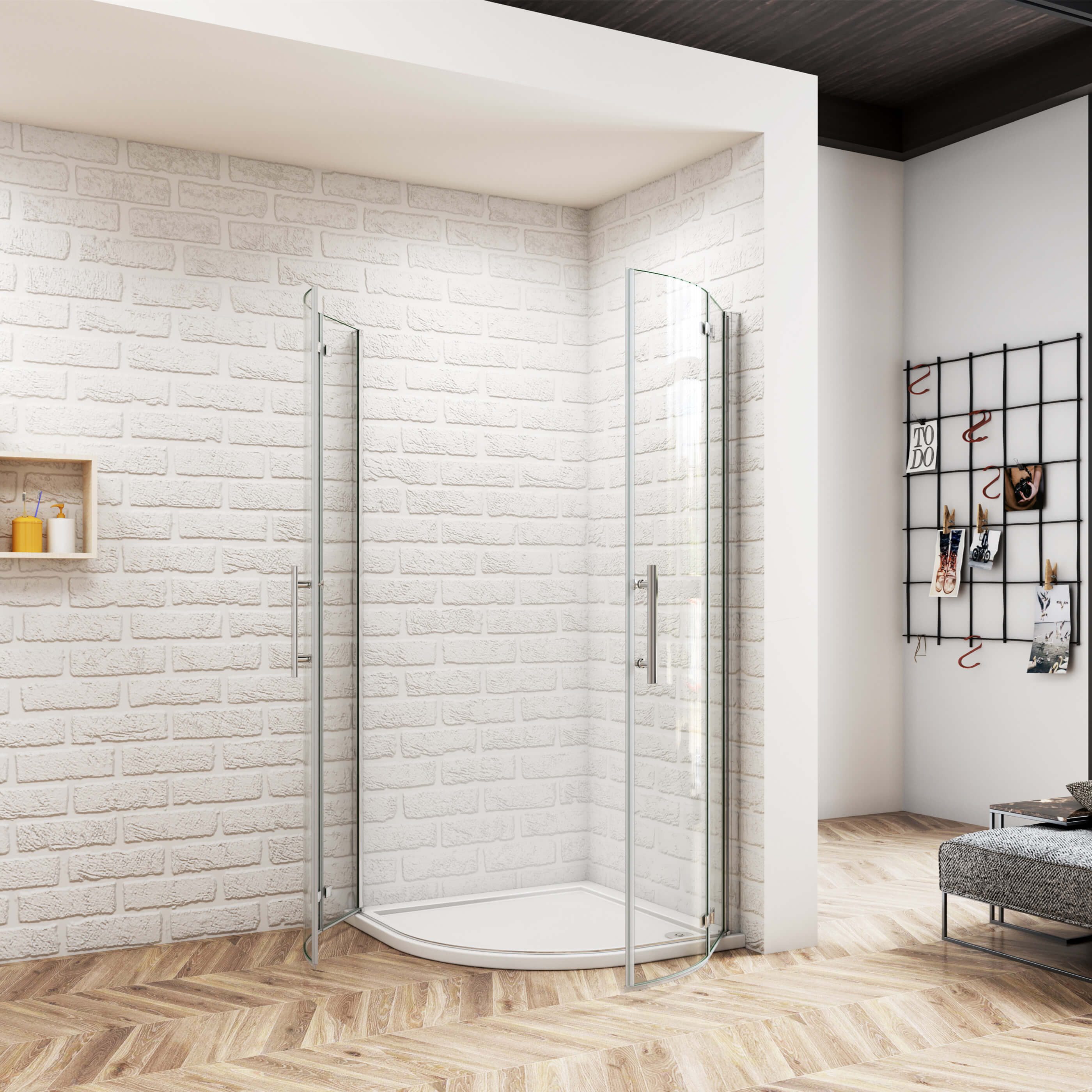 AICA Runddusche Duschkabine Runddusche Duschabtrennung Viertelkreis Falttür NANO Glas, BxT: 80x80 cm, 6 mm Easyclean ESG Sicherheitsklarglas, wasserabweisende Glasbeschichtung
