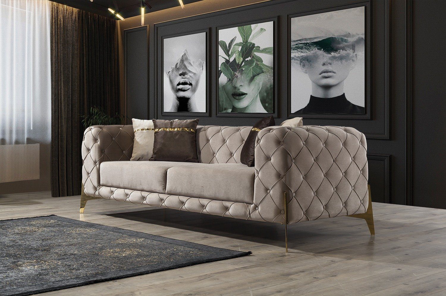 Villa Möbel Sofa in 3-Sitzer, Quality 1 Polyester) Stk. Turkey, (100% Luxus-Microfaser Beige Bari, Made