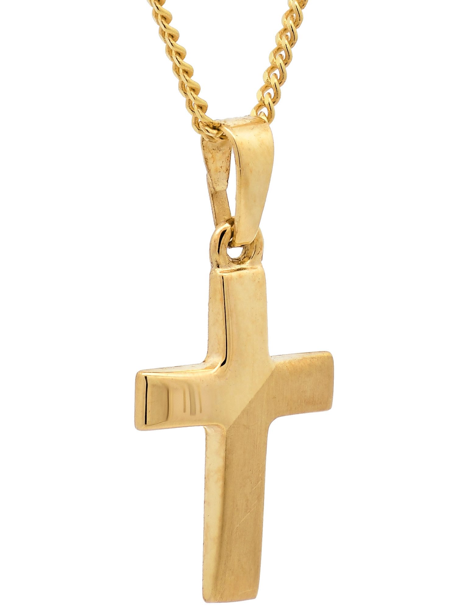 Kreuzanhänger Anhänger Kreuz 333-8 Karat Gold mit vergoldeter Silberkette 36 cm