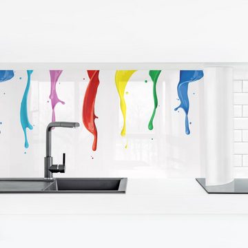Bilderdepot24 Küchenrückwand bunt dekor Abstrakt Wandpaneel Küche Farbspritzer II, (1-tlg., Nischenrückwand - für Fliesenspiegel ohne Bohren - matt), Spritzschutz Rückwand Küche Herd - Folie selbstklebend versch. Größen