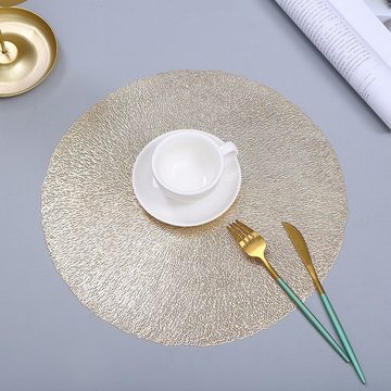 Platzset, 15 Zoll runde Metall-Tischsets, geeignet zur Dekoration des Esstisches, FIDDY, 4er-Set, goldene konzentrische Kreise.