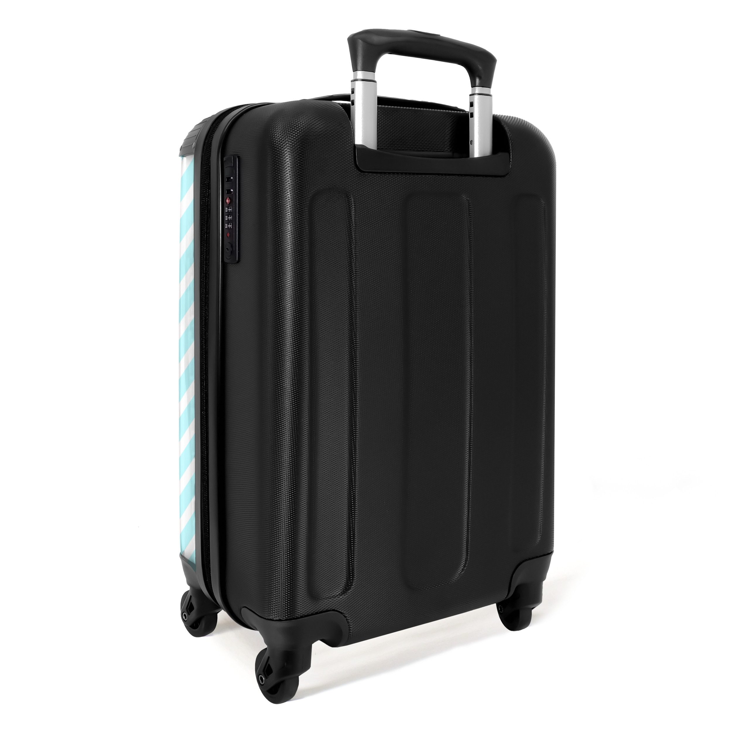 NoBoringSuitcases.com© Hartschalen-Trolley Flamingo mit blauen Rollschuhen 55x35x20cm, 4 Rollen, Reisetasche mit Rollen, Koffer Handgepäck Flugzeug