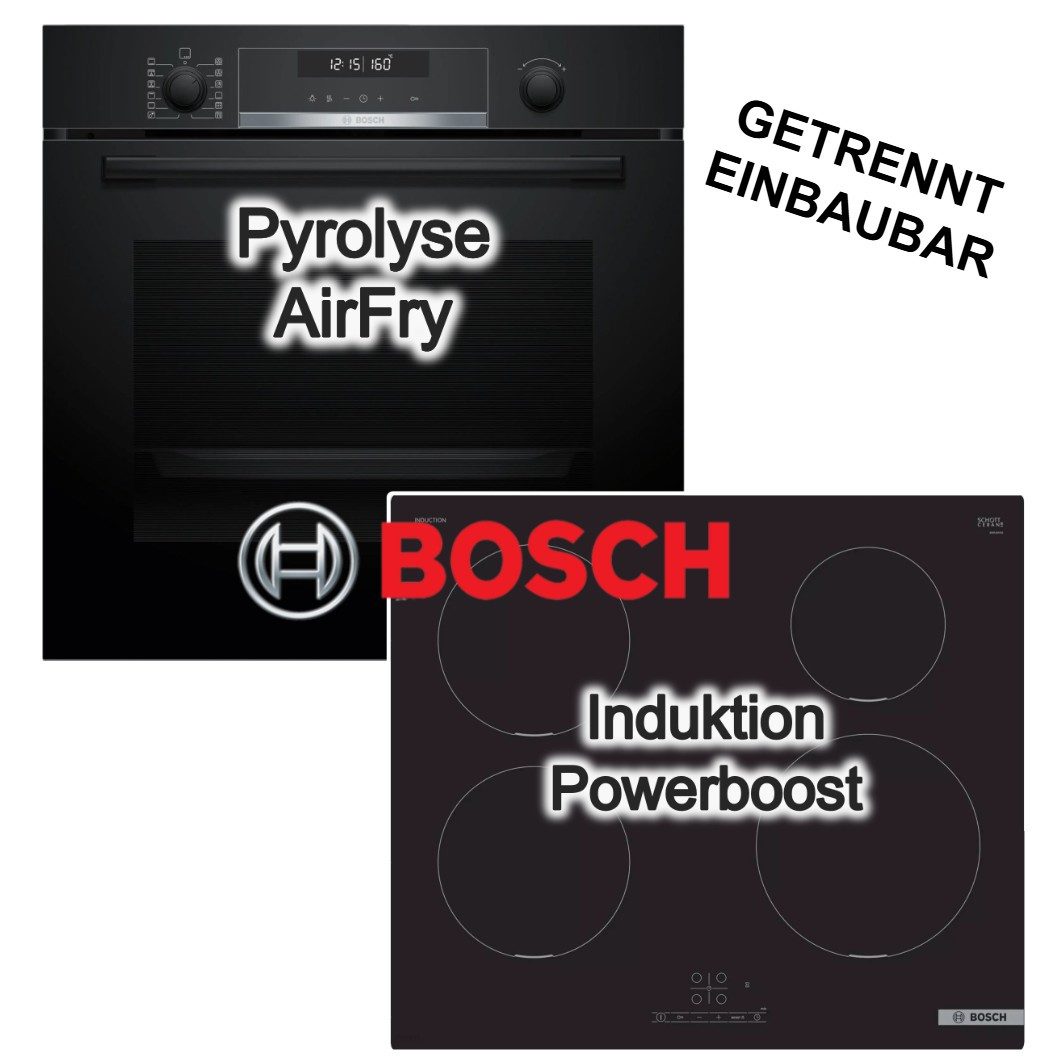 BOSCH Backofen-Set Backofen Air Fry Pyrolyse Hydrolyse + Induktionskochfeld Boost Touch, mit Nein