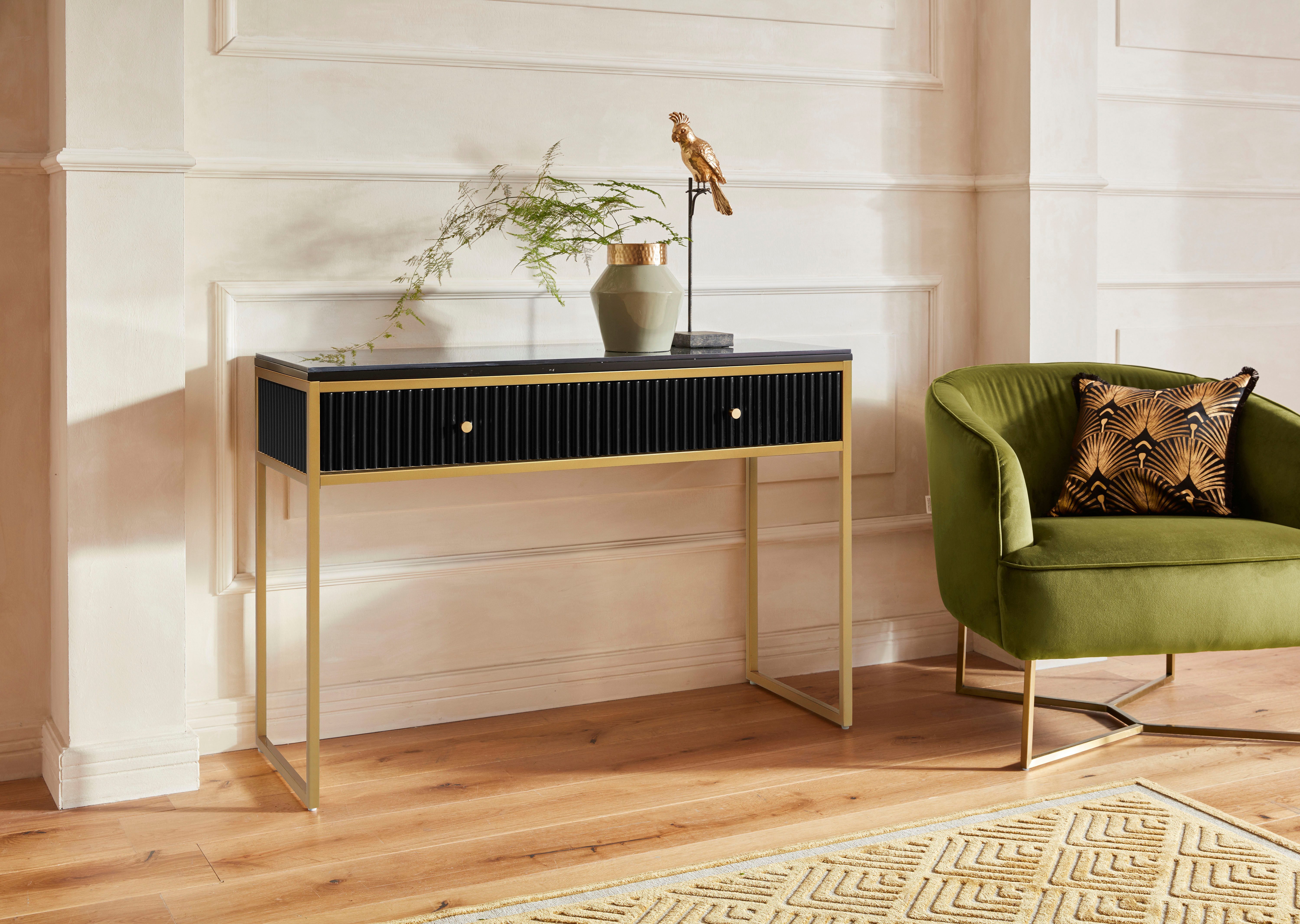 Leonique Konsolentisch Fleuriss, Keramikplatte, goldene Beine, FSC-zertifiziertes Holz, Breite 110 cm