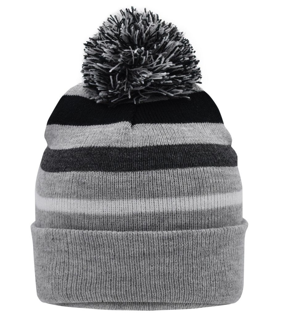 Strickmütze Klassisch mit modischen Streifen und mehrfarbigem Pompon MB7140