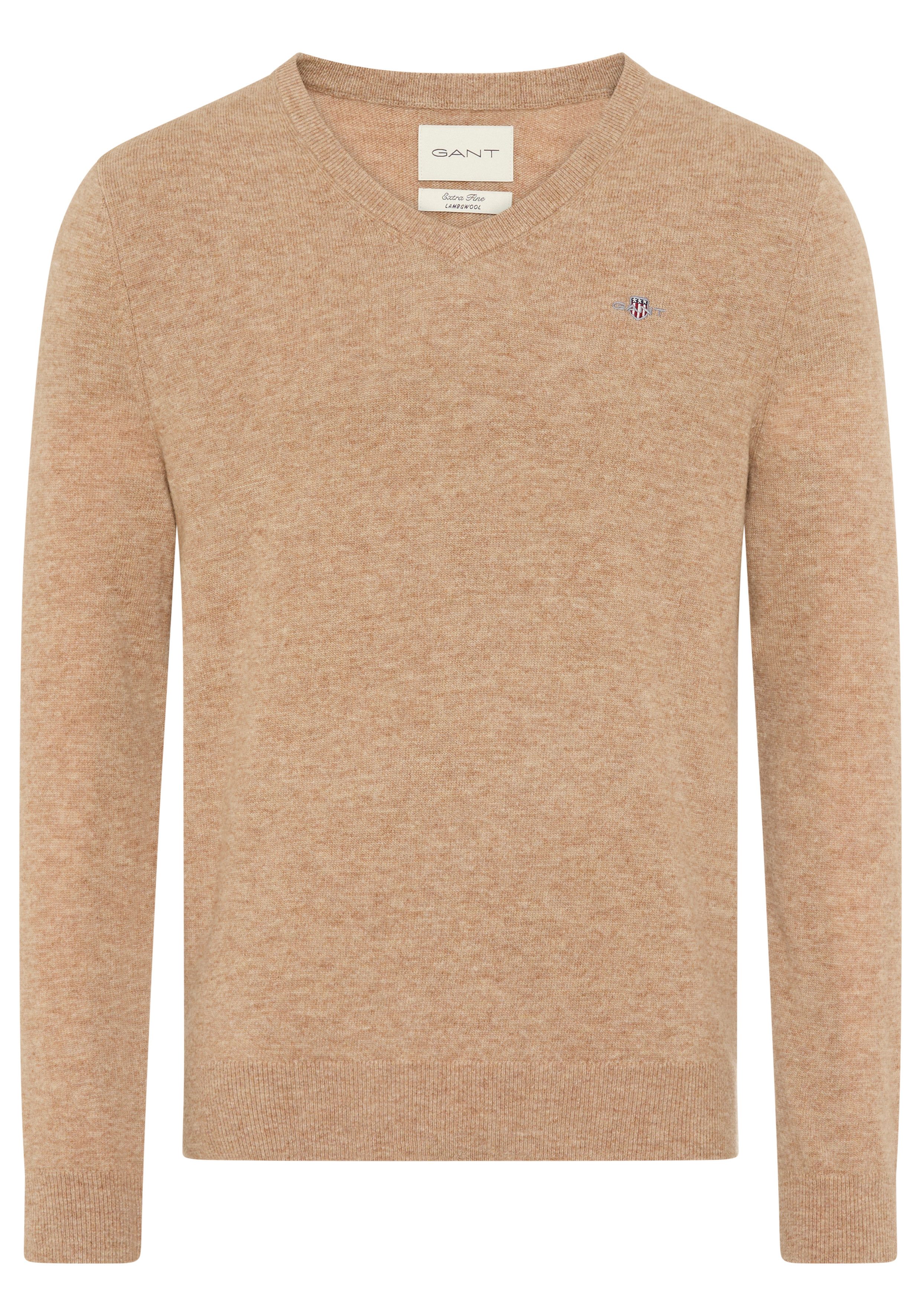Gant V-Ausschnitt-Pullover EXTRAFINE LAMBSWOOL V-NECK mit Logostickerei günstig online kaufen