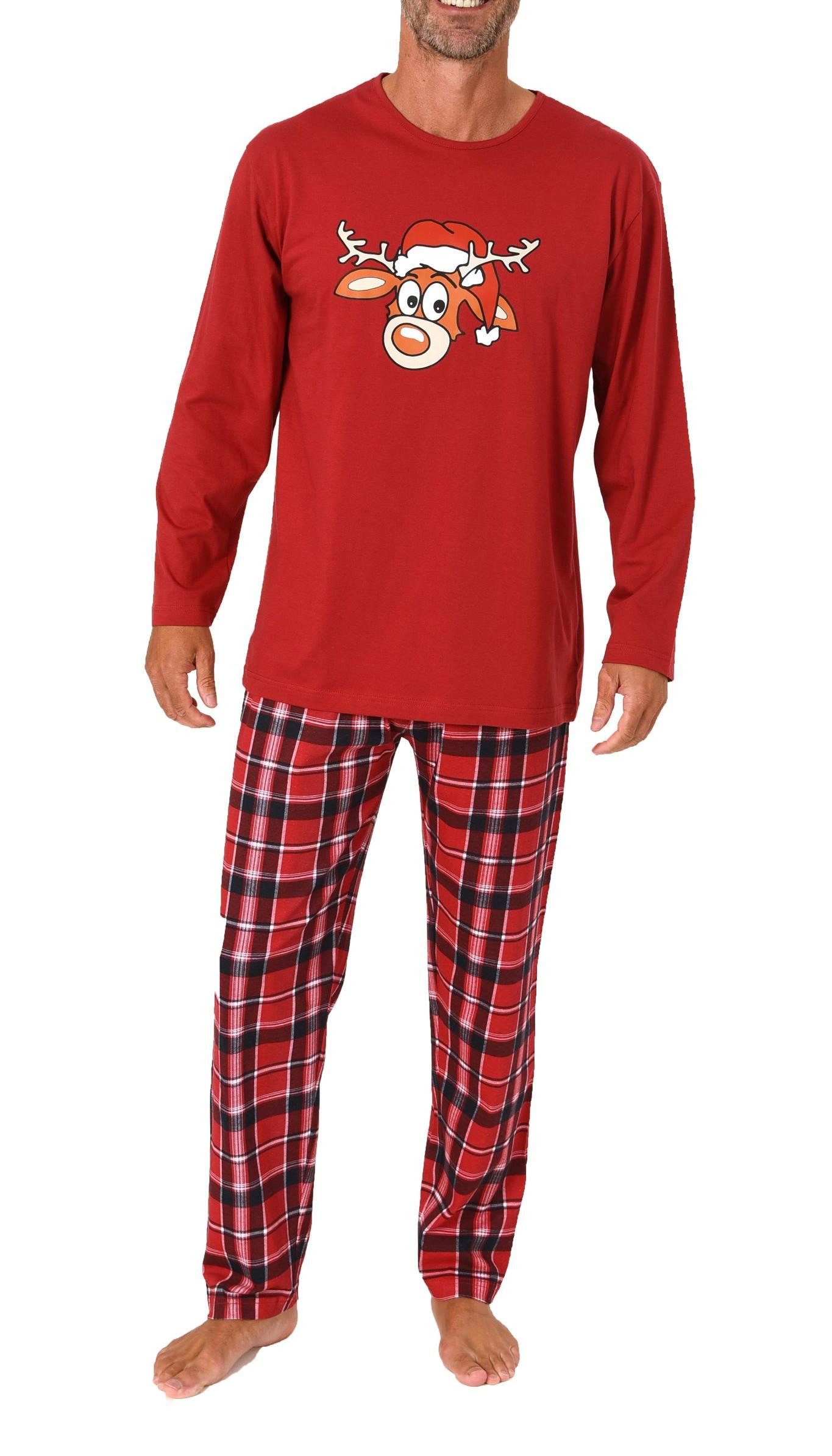 Normann Pyjama Herren Weihnachts Schlafanzug Pyjama mit lustigen Renntier Motiv