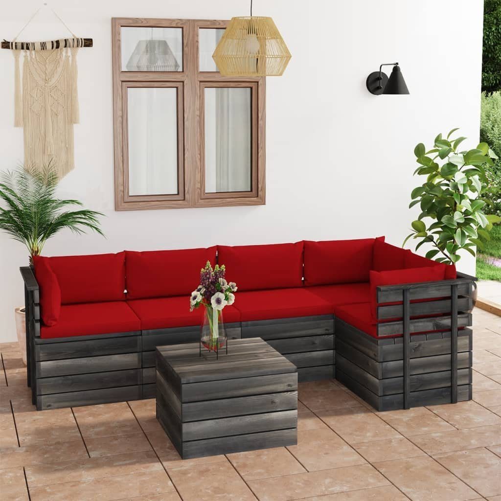 (6-tlg) 6-tlg. Rot Garten-Sofagarnitur Kiefernholz, aus Kissen mit Gartenlounge-Set Paletten vidaXL