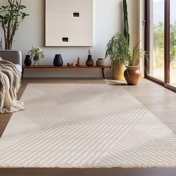 Teppich Skandinavisches Boho Muster, Carpetsale24, Rechteckig, Höhe: 12 mm, Teppich Wohnzimmer Boho Design Skandinavische Stil Natur Optik