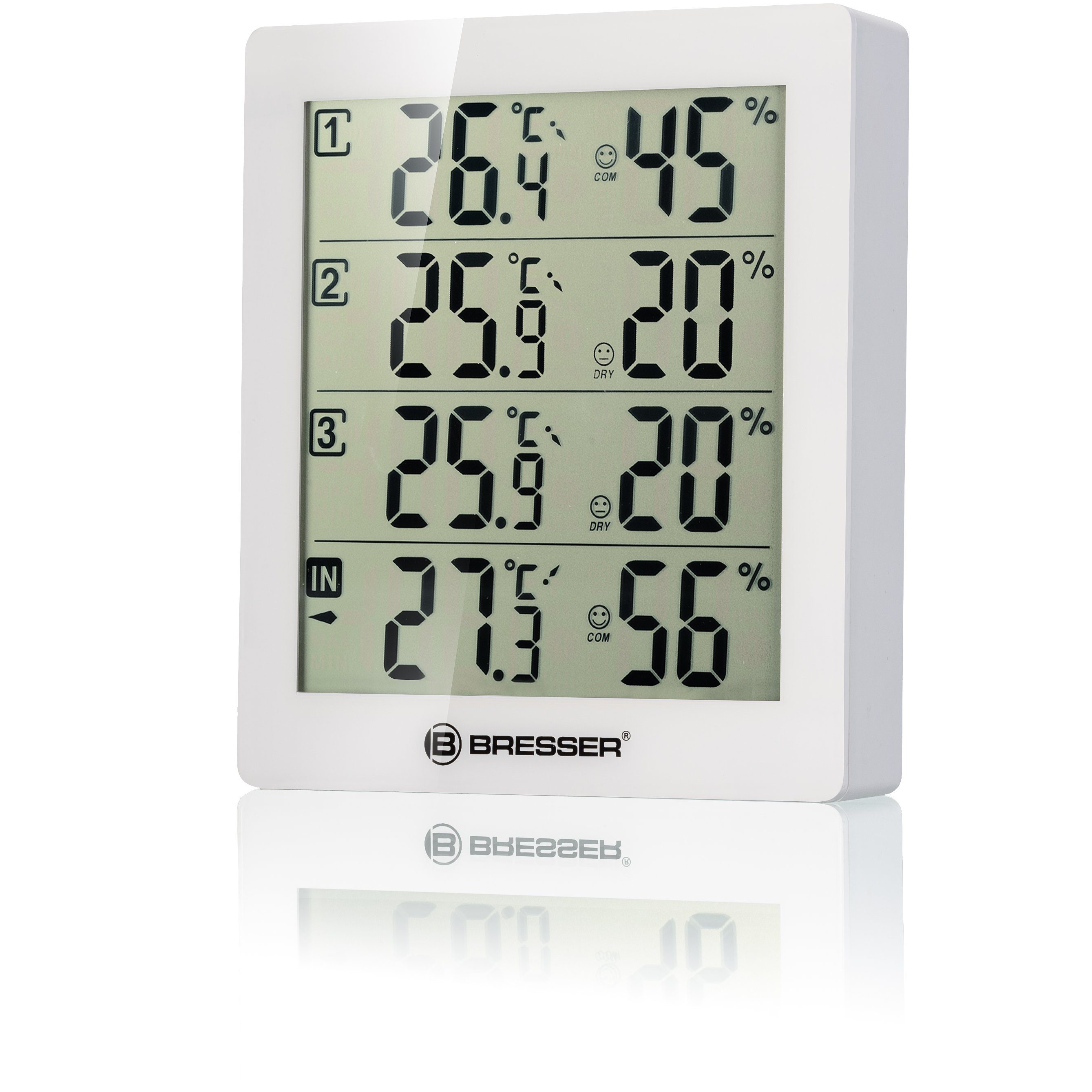 BRESSER Hygrometer Thermo- / Hygrometer Quadro mit 3 Außensensoren w.