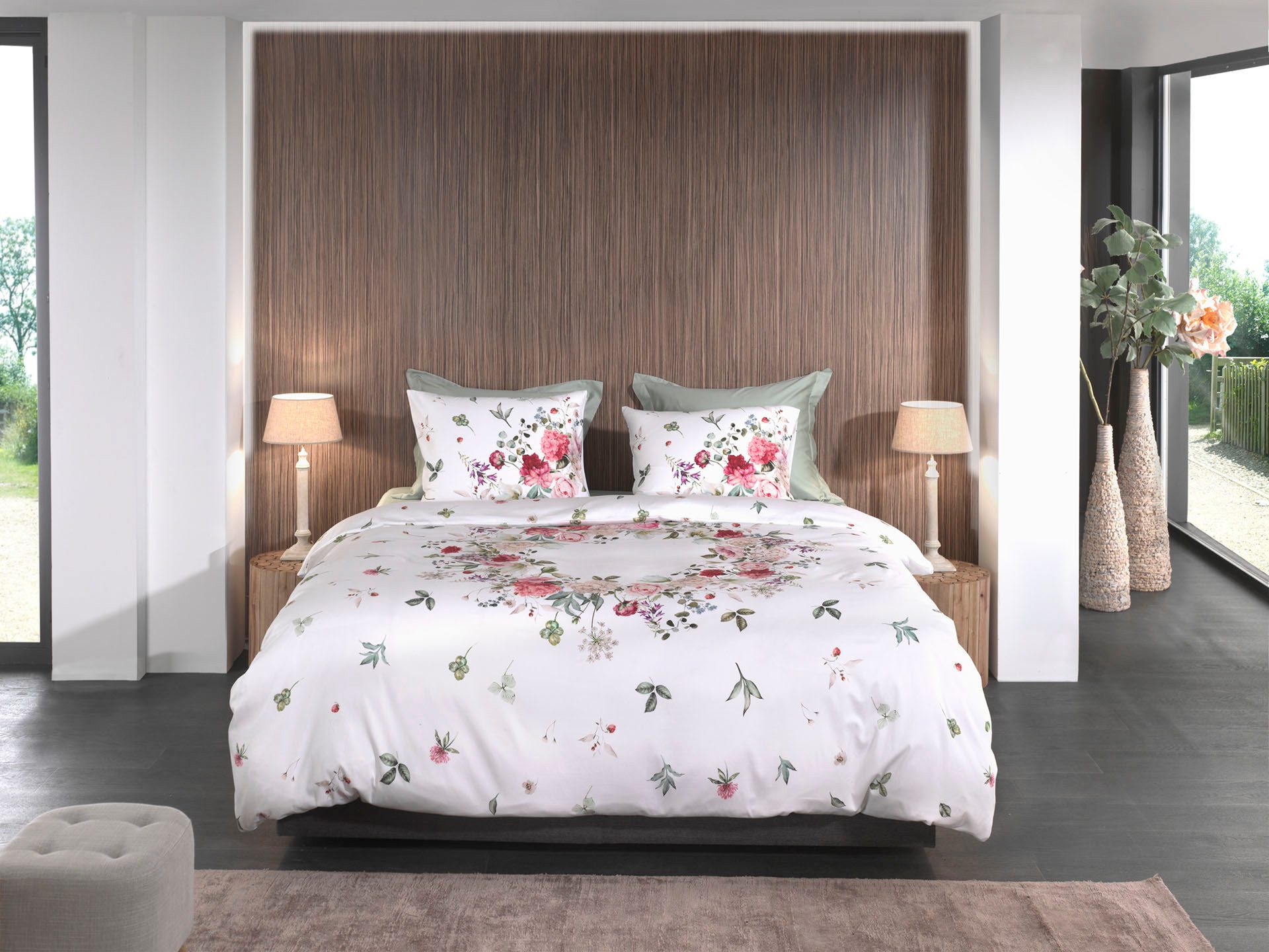 Heckett and Lane Bettwäsche Ghirlanda, Mako-Satin, 2 teilig, 100% Baumwolle, hochwertiges Mako-Satin, Bettwäsche ab 135x200 cm.