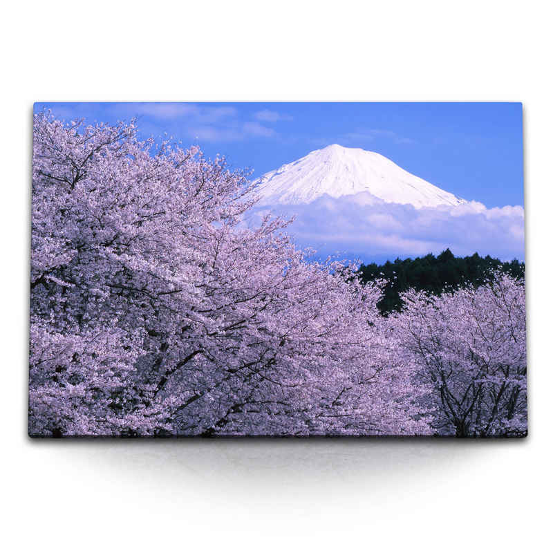 Sinus Art Leinwandbild 120x80cm Wandbild auf Leinwand Japanische Kirschblüten Japan Fuji Vulk, (1 St)