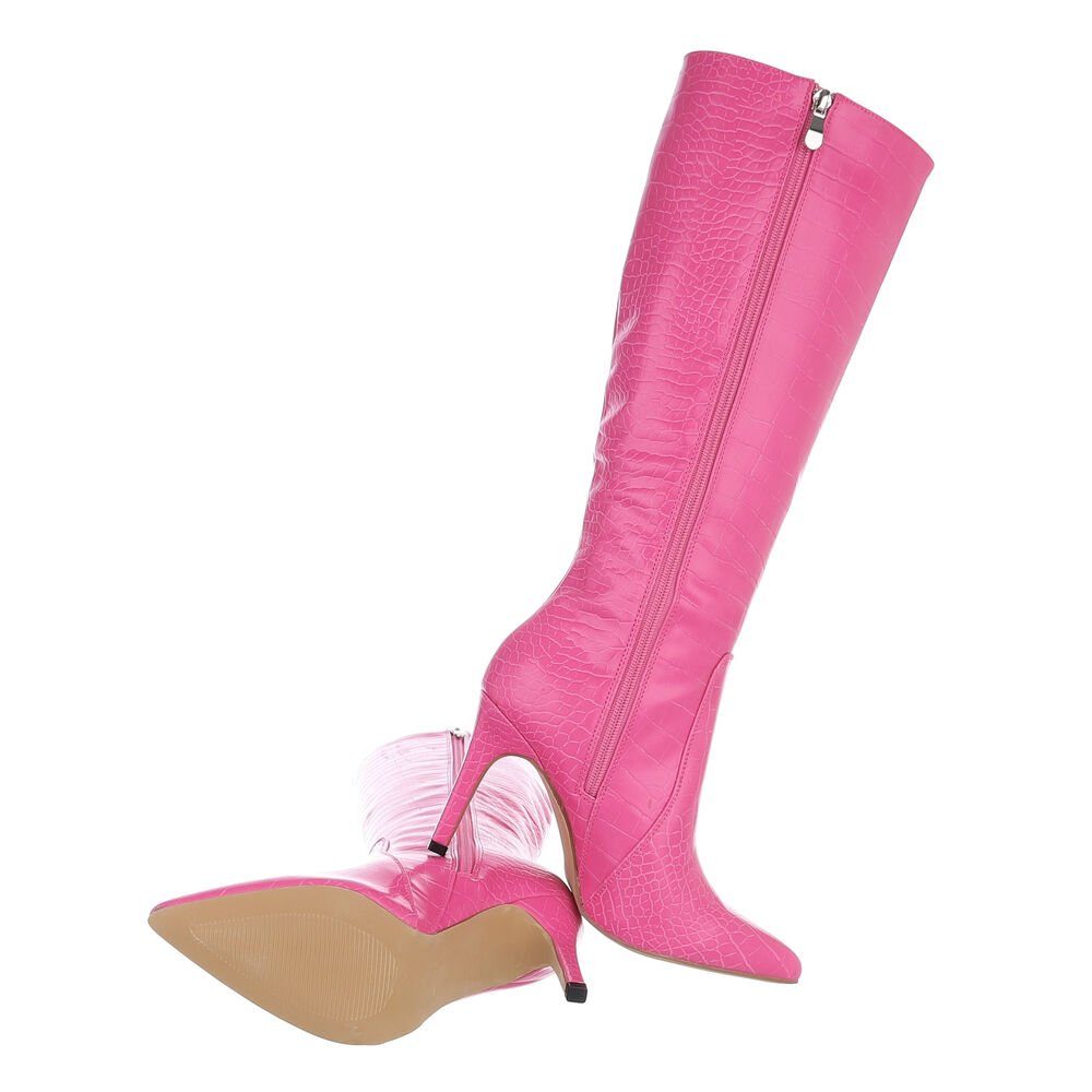 Ital-Design Damen Elegant Stiefel Pink High-Heel-Stiefel High-Heel Pfennig-/Stilettoabsatz in