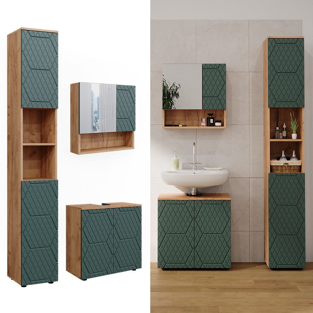 Vicco Badmöbel-Set Irma, Goldkraft Eiche/Grün, 3 günstig online kaufen