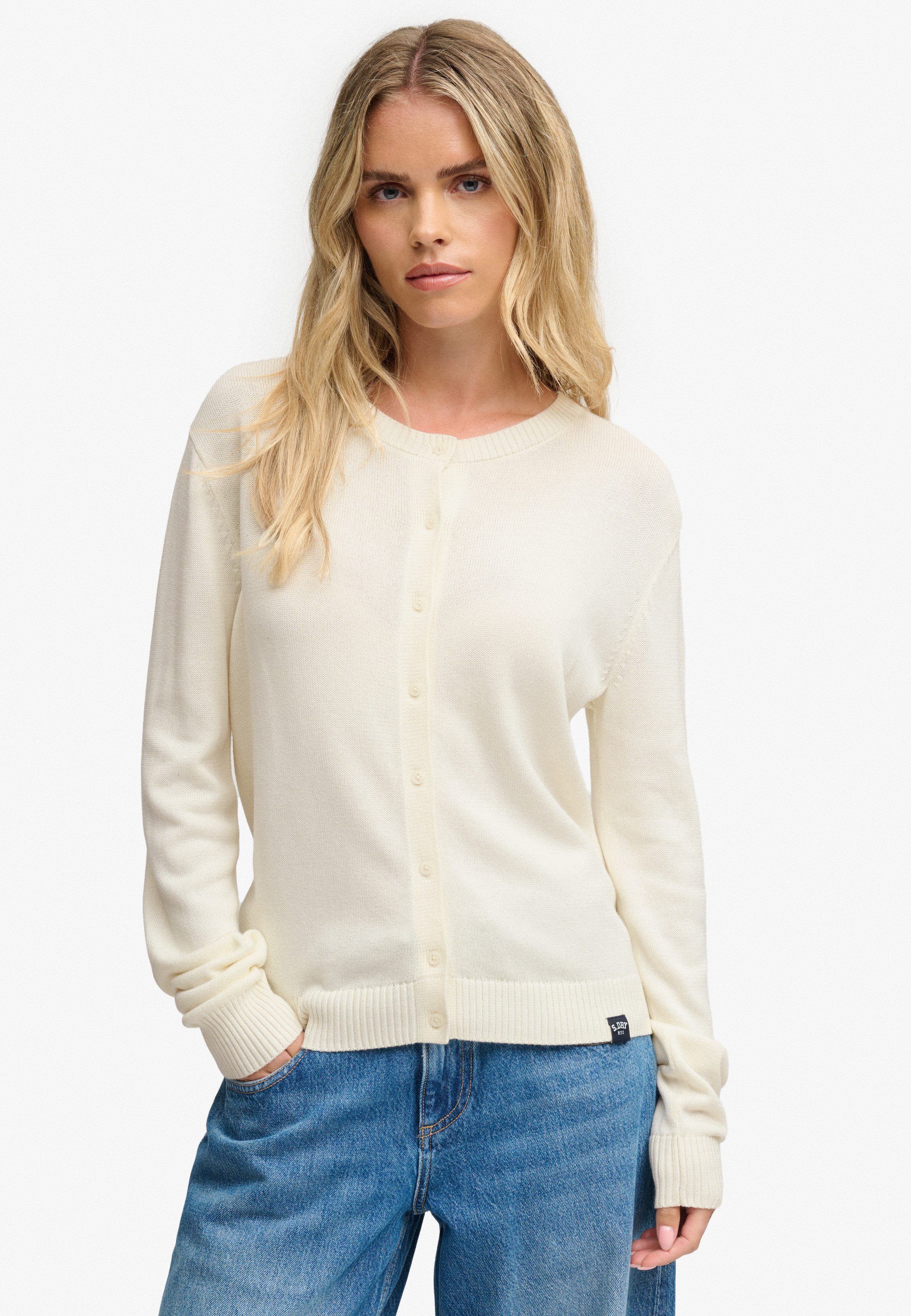 Superdry Strickjacke ESSENTIAL SLOUCHY CREW CARDI Baumwollmischung