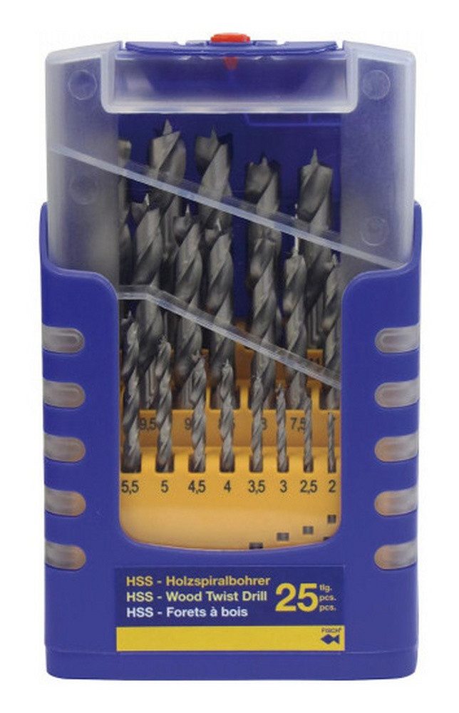 Fisch Holzbohrer, (25-tlg), Holzspiralbohrer HSS Set 25tlg. 1 - 13 mm