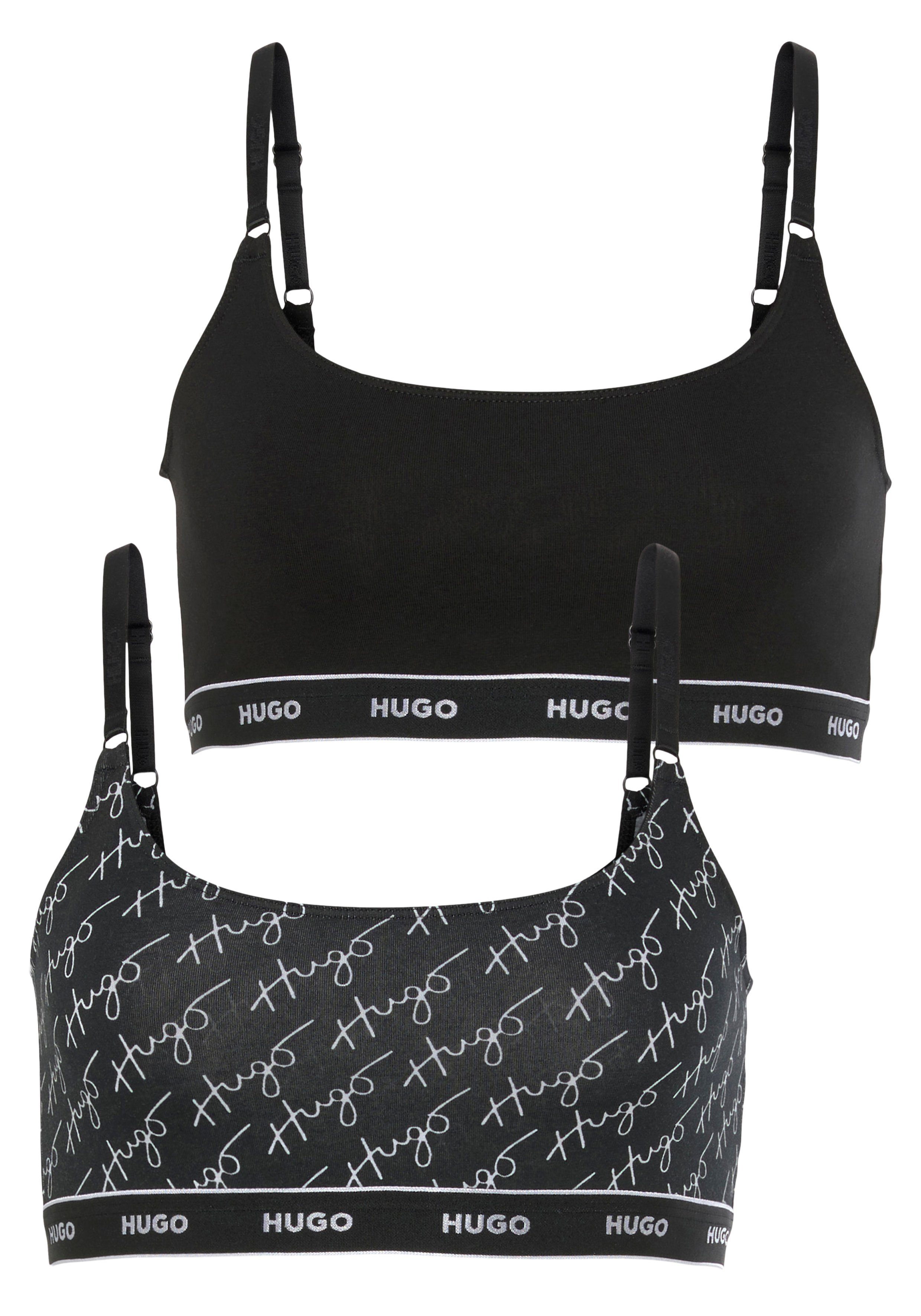 mit 2-tlg) STRIPE HUGO verstellbaren Black004 Bralette-BH BRALETTE Logo-Trägern (Packung, TWIN