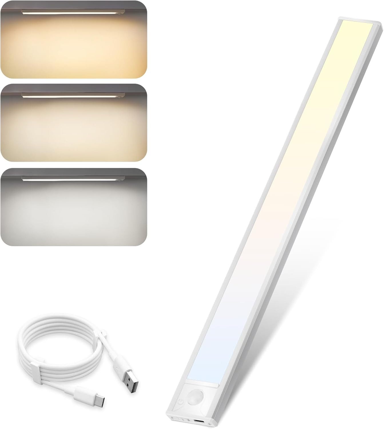 Nettlife LED Unterbauleuchte Bewegungsmelder dimmbar 20/30/40 cm wählbar USB Schrankbeleuchtung, LED fest integriert, 3 Farbtemperatur Aufladbar Schrankleuchte für Flur Cabinet