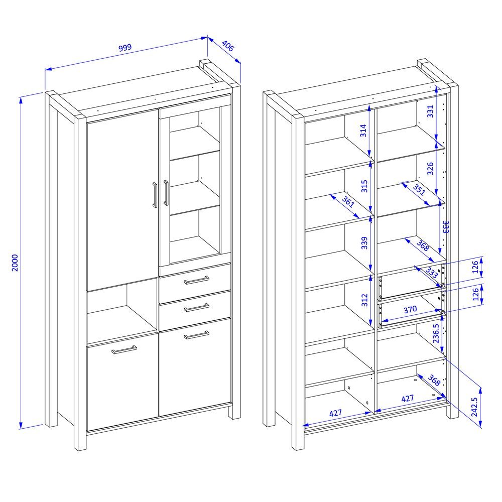 Lomadox Vitrine ACCRA-83 Taurus Eiche Nb. mit LED Beleuchtung 100/200/41 cm – Bild 5 von 5