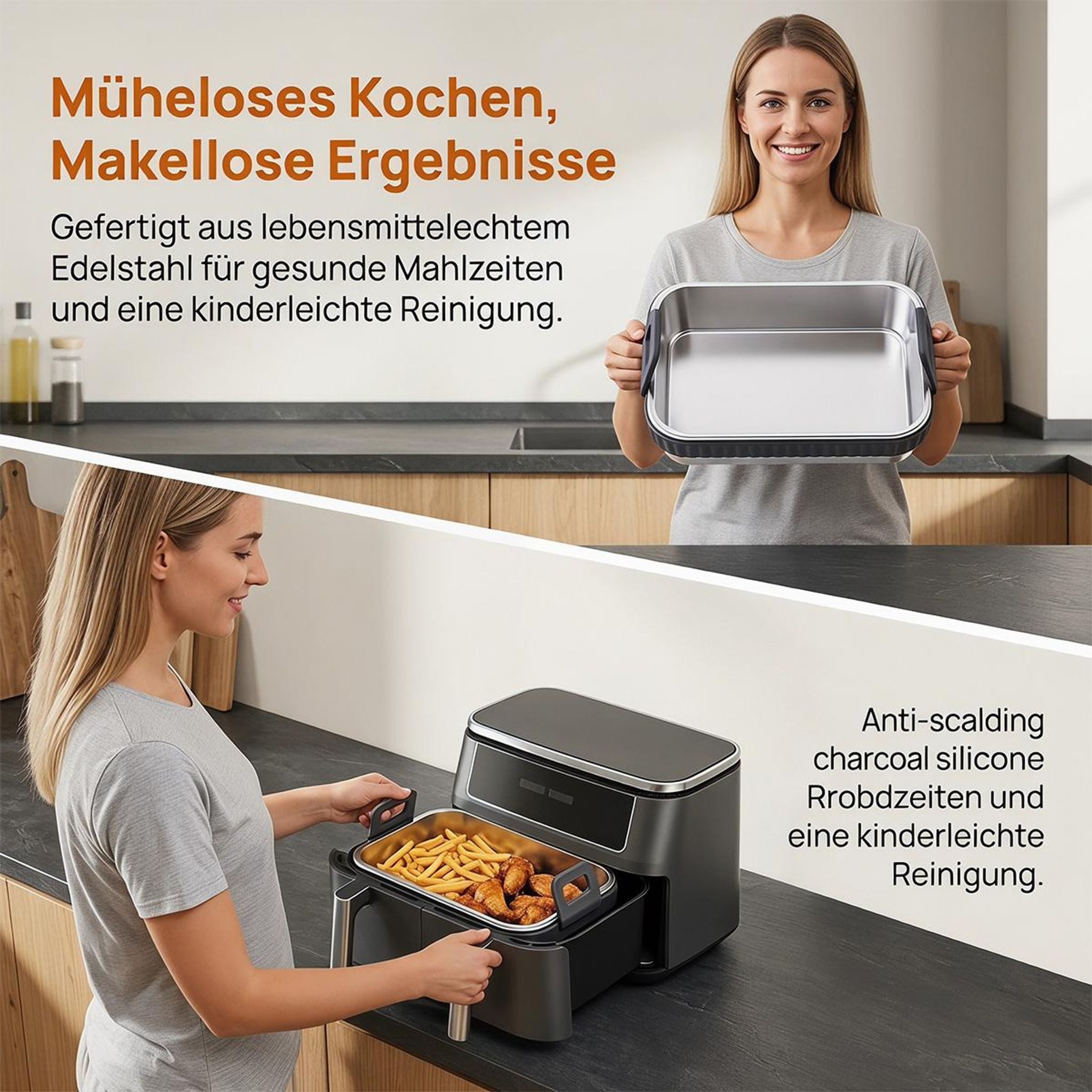 FELIXLEO Brotbackform Airfryer Auflaufform Edelstahl mit Silikongriff BPA frei