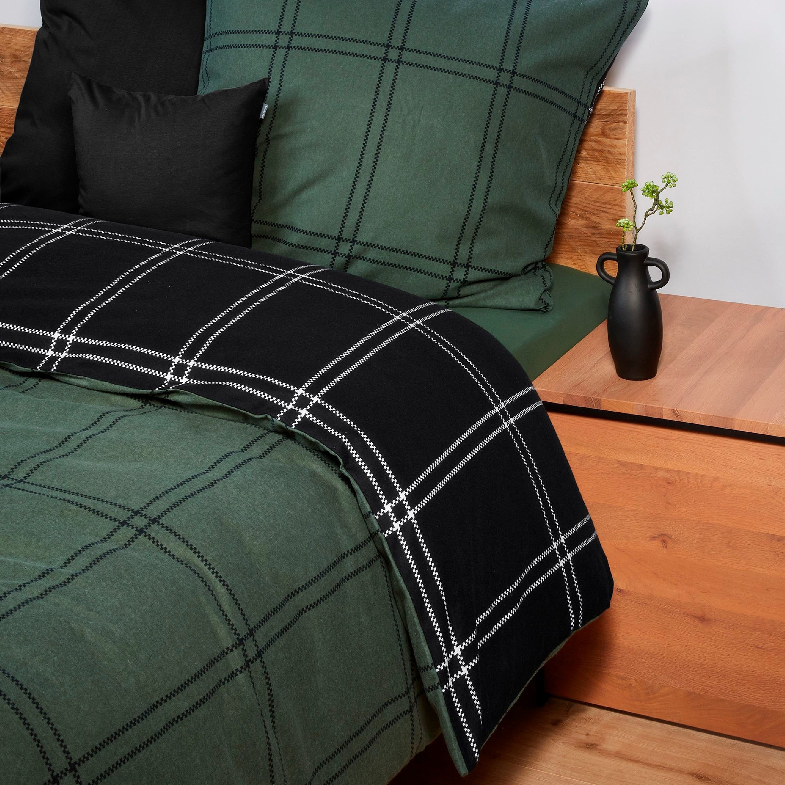 Schiesser Wendebettwäsche Ellis aus weicher Baumwolle in klassischem Karo, Feinbiber, 2 teilig, Made in Green