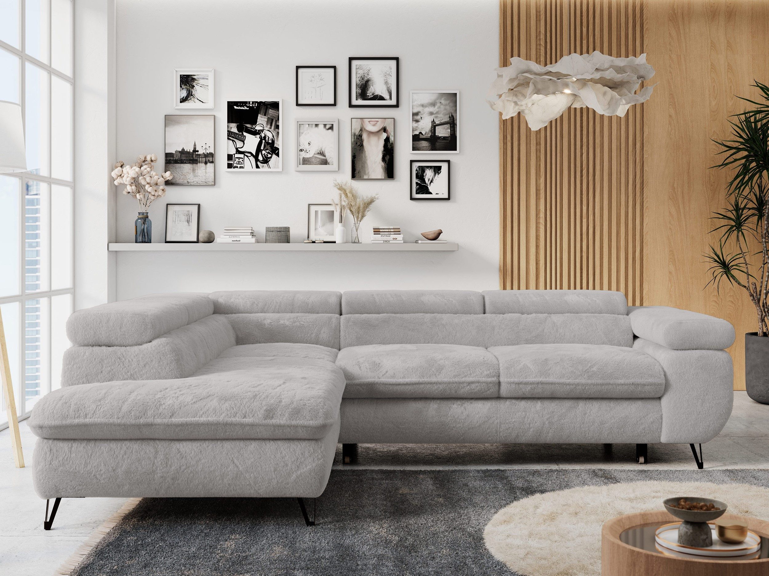 MKS MÖBEL Ecksofa PETER L, Set, Ecksofa L-form, HR35-Schaum, Wellenfederkern, Bettfunktion, Einstellbare Kopfstützen, Bettkasten