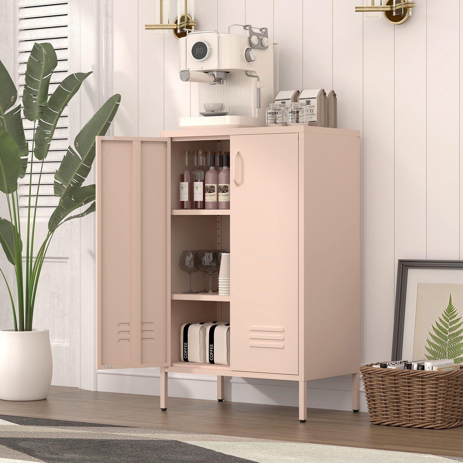 MODFU Aktenschrank Metallspeicherschrank (mit 2 Türen & 2 verstellbaren Regalen, 1-St., 65*35*106.6cm)