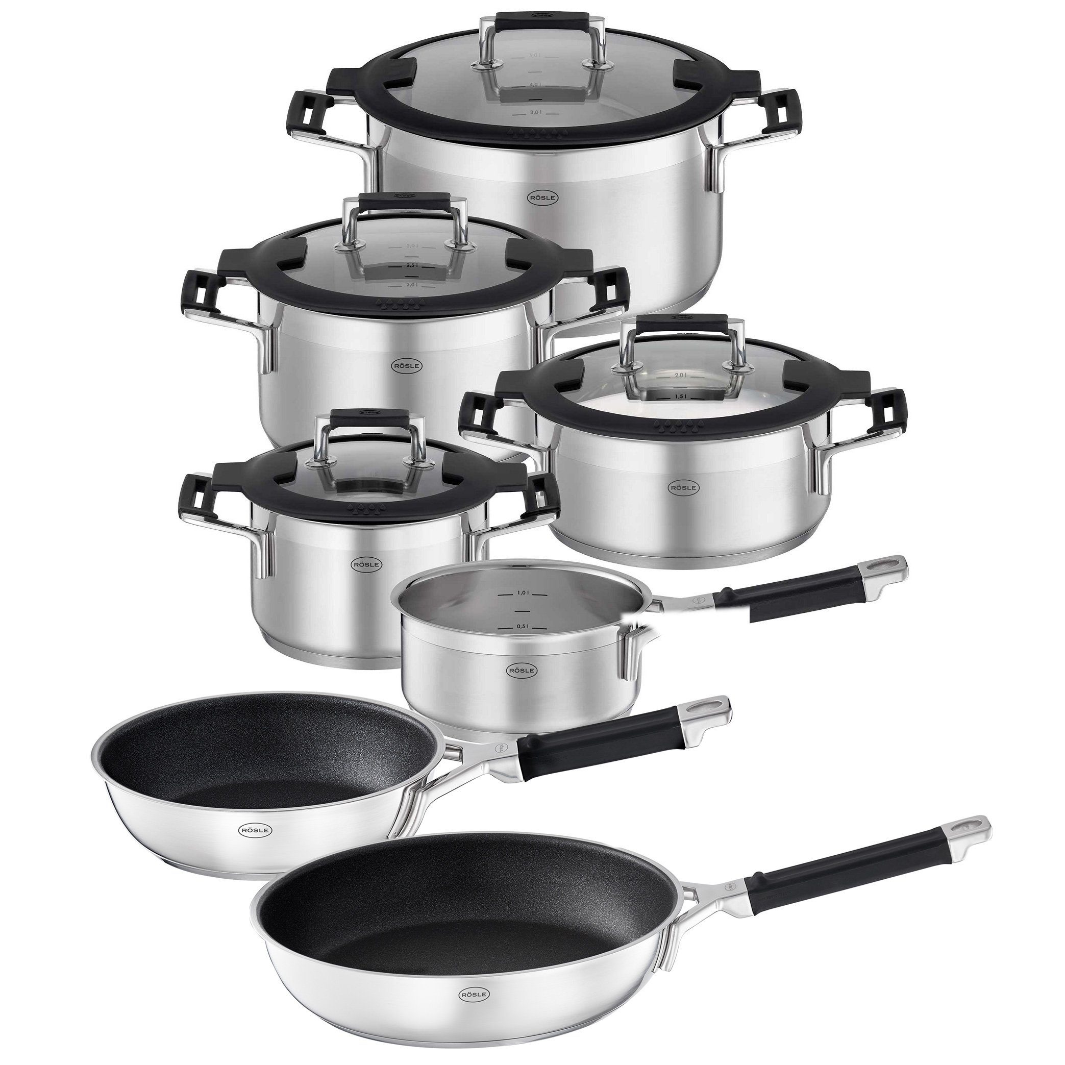 RÖSLE Kochtopf RÖSLE 91966 Topfset 7tlg. Silence Pro Edelstahl mit 20cm und 28cm