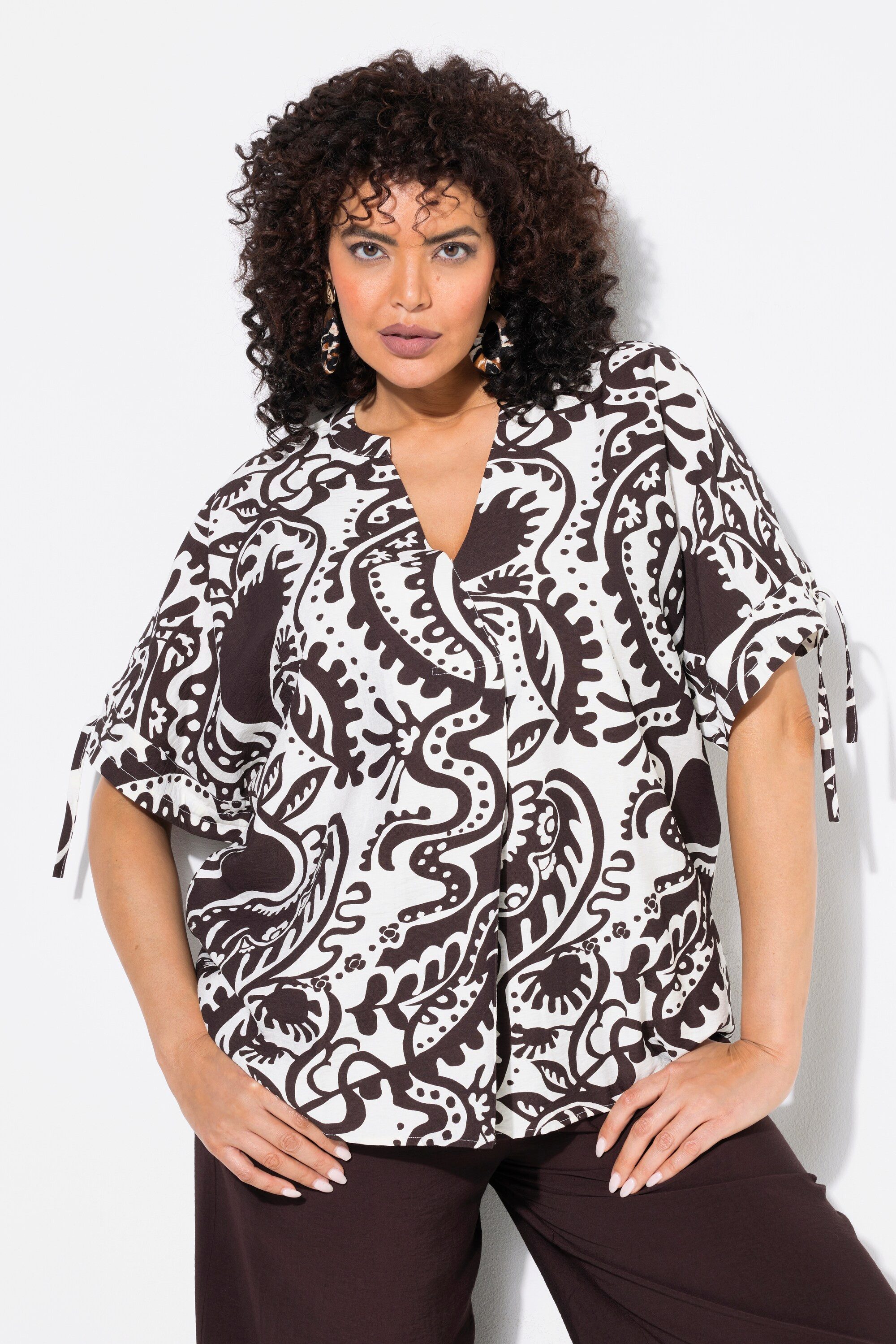 Ulla Popken Tunika Bluse Paisley V-Ausschnitt günstig online kaufen
