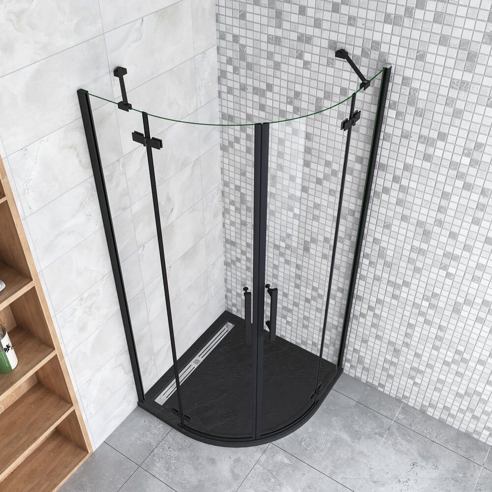 duschspa Runddusche 195cm 6mm Duschkabine Viertelkreis Duschabtrennung Duschtür Falttür, BxT: 80x80 cm, Einscheibensicherheitsglas, Sicherheitsglas, Set, ebener – Bild 4 von 5