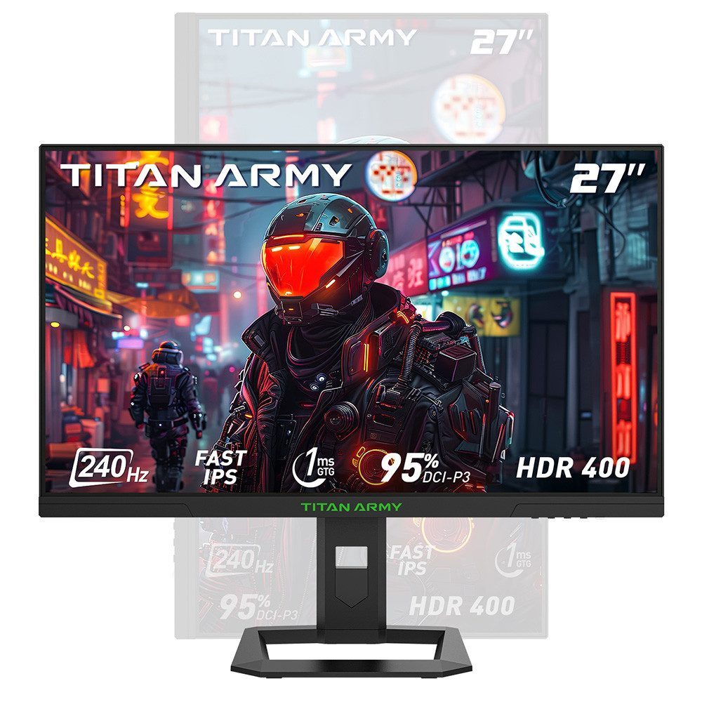 TITAN ARMY P2710S Gaming-Monitor (2560x1440 px, QHD, 1 ms Reaktionszeit, 240 Hz, Fast IPS, 27-inch Fast IPS LCD Screen, 240Hz Refresh Rate, 1ms GTG, HDR 400)