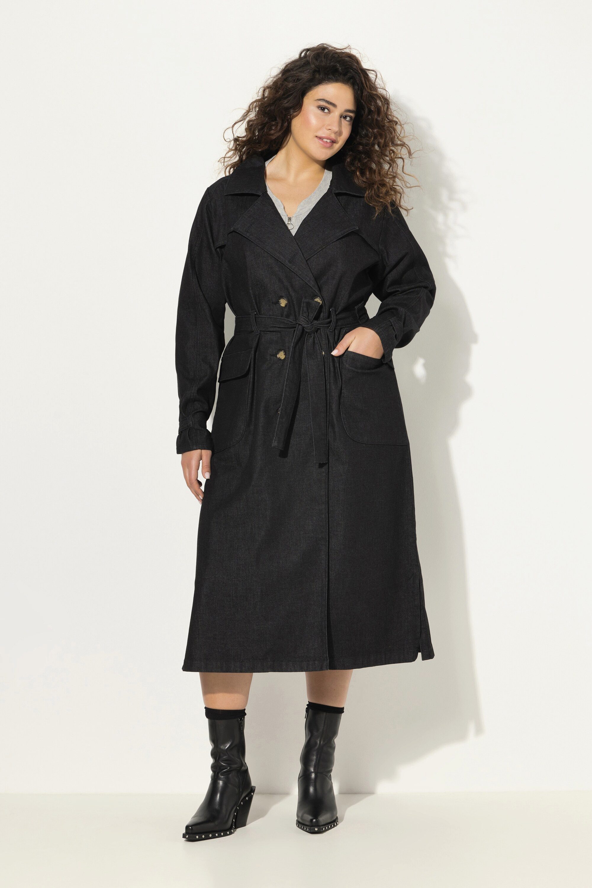 Ulla Popken Jeansjacke Jeans-Trenchcoat Reverskragen Vintage günstig online kaufen