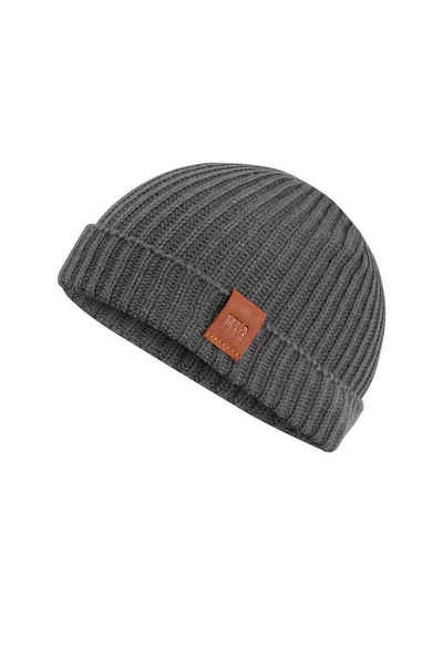 Manufaktur13 Beanie Fishermans Beanie - Strickmütze, Wintermütze mit Echt-Leder Veredelung