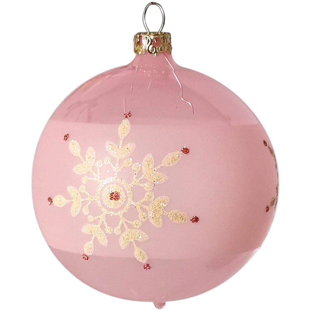 Thüringer Glasdesign Weihnachtsbaumkugel Weihnachtskugel-Set (6 mundgeblasen, handdekoriert St), Kristallblüten rosa