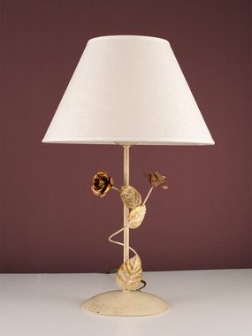 Helios Leuchten LED Tischleuchte Florentiner Tischlampe im Landhausstil Stoffschirm Leinen, für Nachttisch Schreibtisch Sideboard, LED wechselbar, handgefertigtes Produkt