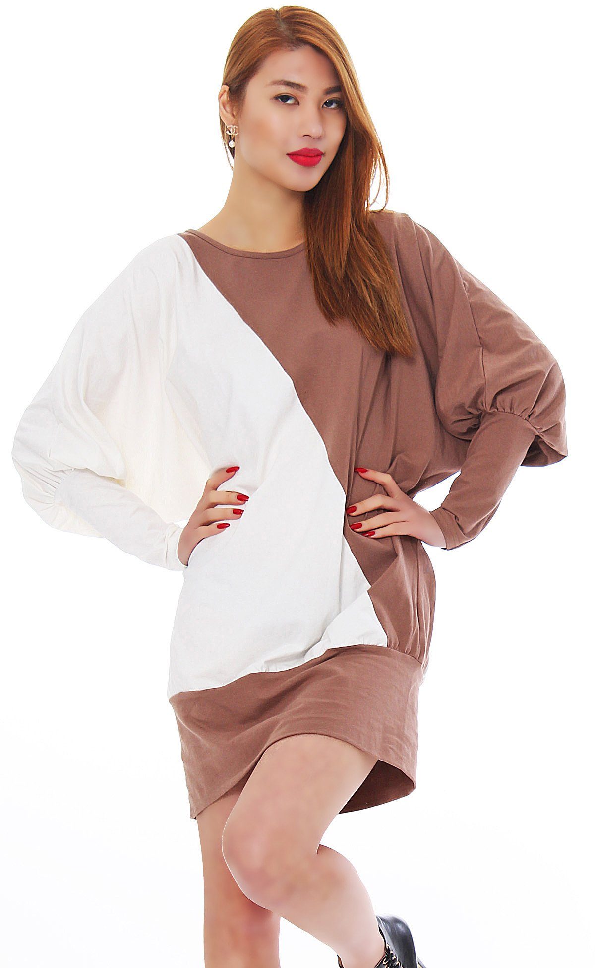 Mississhop Langarmshirt Bluse Tunika Longshirt mit Fledermausärmeln