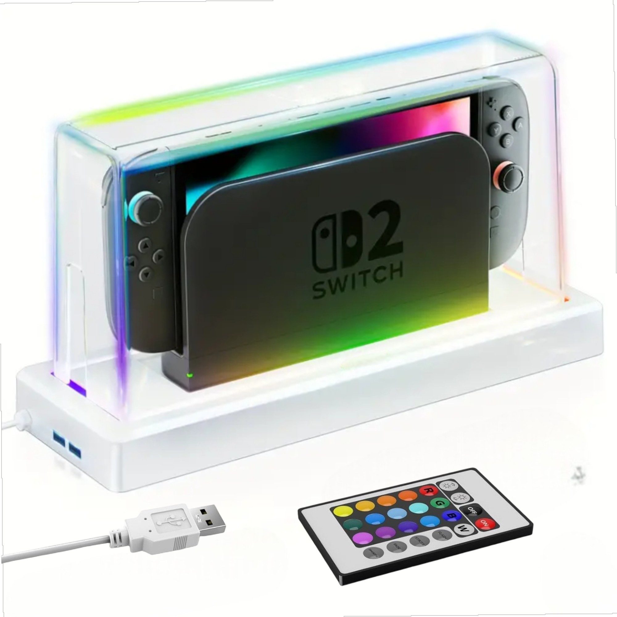 Coradoma Nintendo-Schutzhülle Staubschutzhülle Acryl Case mit LED Beleuchtung inkl. Fernbedienung, kompatibel mit Nintendo Switch und OLED, Transparenter Staubschutz