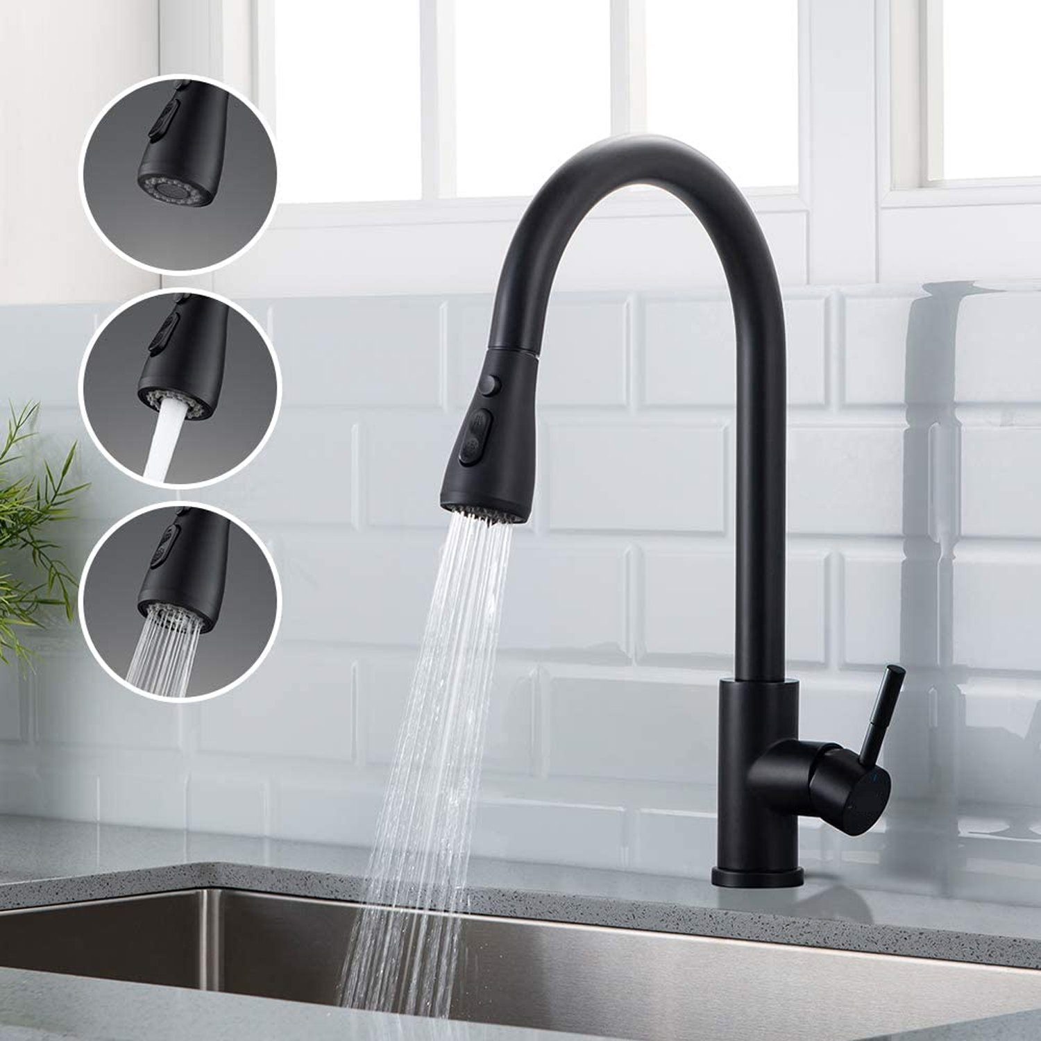 Waschtischarmatur Ausziehbar Wasserhahn mit Brause Einhand Mischbatterie für Bad