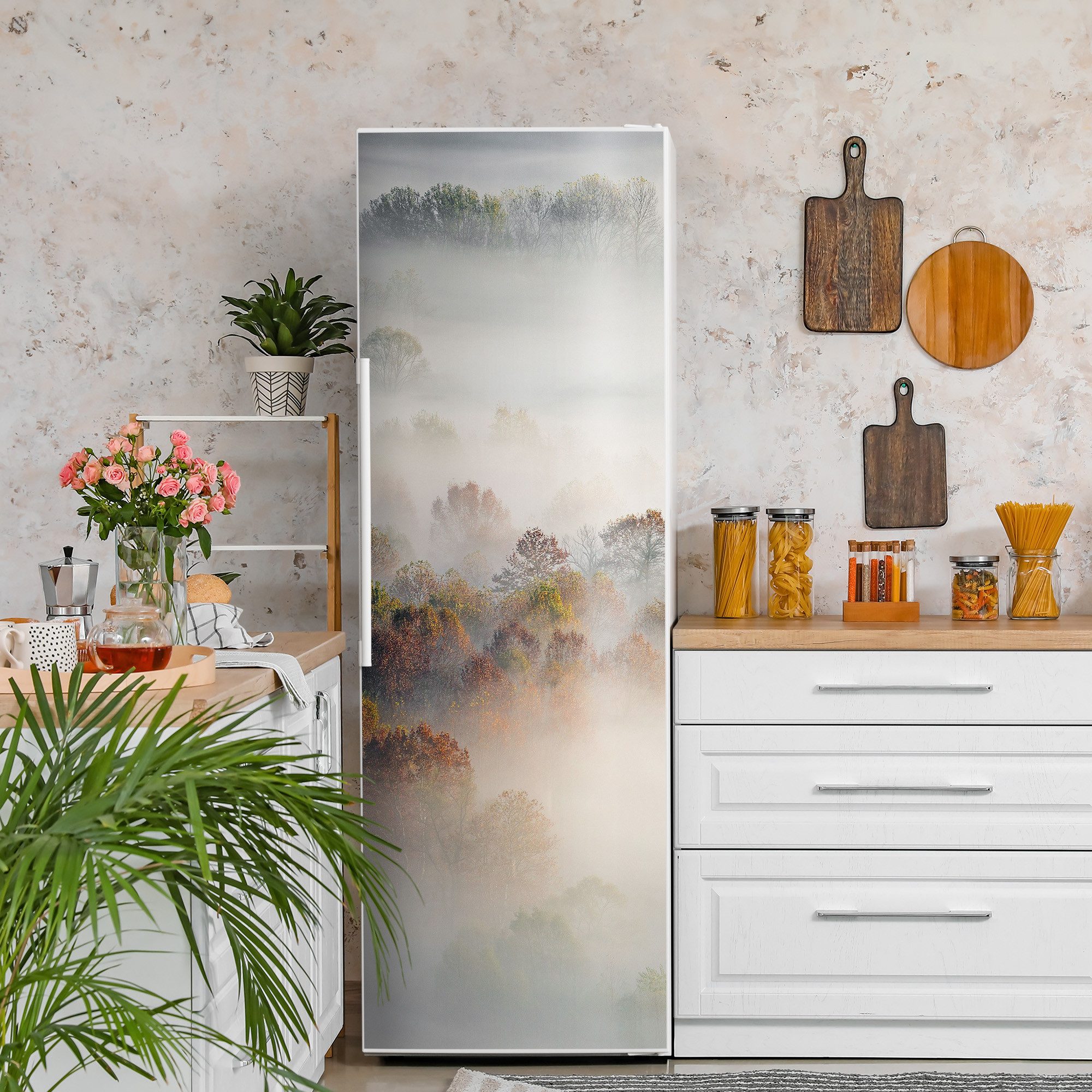 Thumbnail - DEQORI Magnetfolie 'Morgendlicher Nebelwald', Kühlschrank Magnetmatte magnetisch Magnetfolie Folie Schutz
