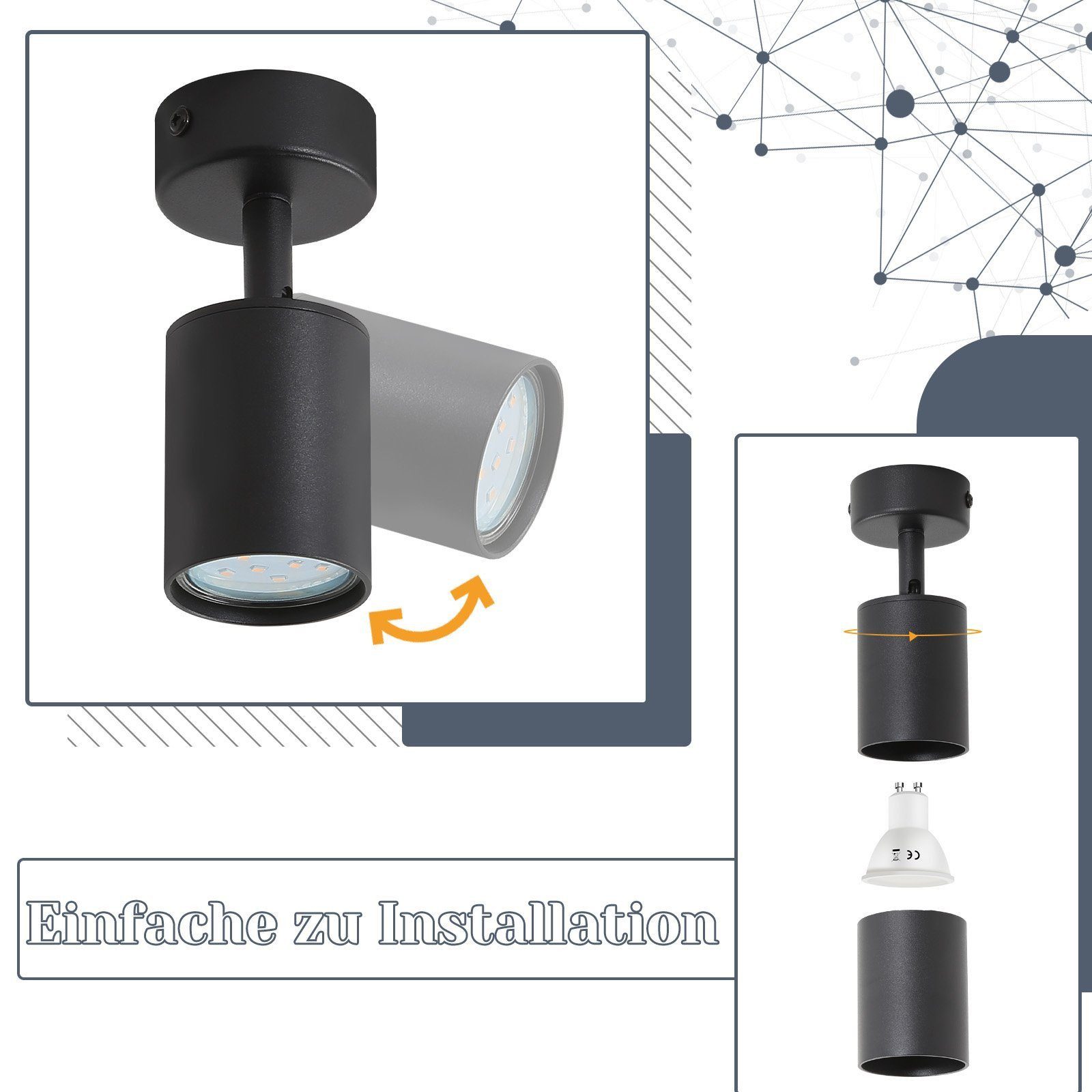 ZMH LED Deckenstrahler GU10 Deckenstrahler 350° drehbar – modern, für Flur & Wohnraum, LED fest integriert, Modern Flurlampe Industrial Wandstrahler Schlafzimme – Bild 5 von 5