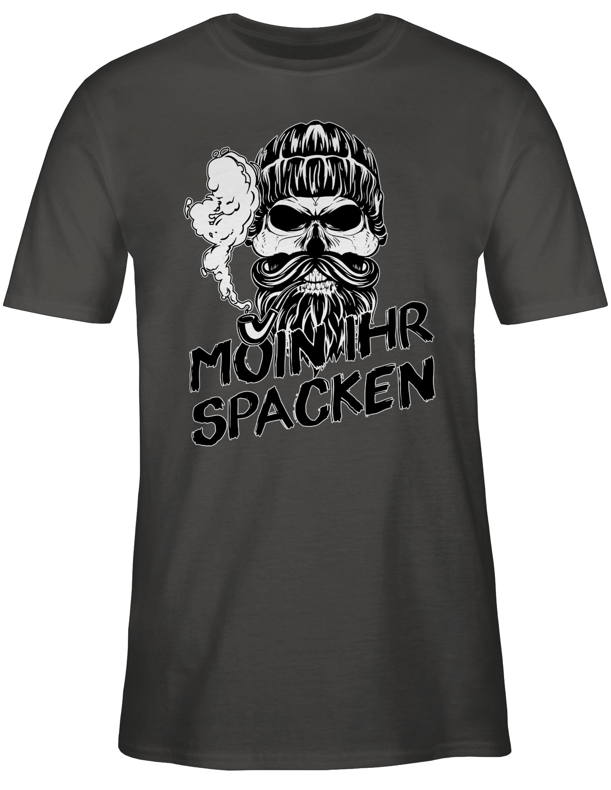Shirtracer T-Shirt Moin ihr Spacken 02 Norddeutsch Sprüche Geschenke Statement Dunkelgrau Totenkopf